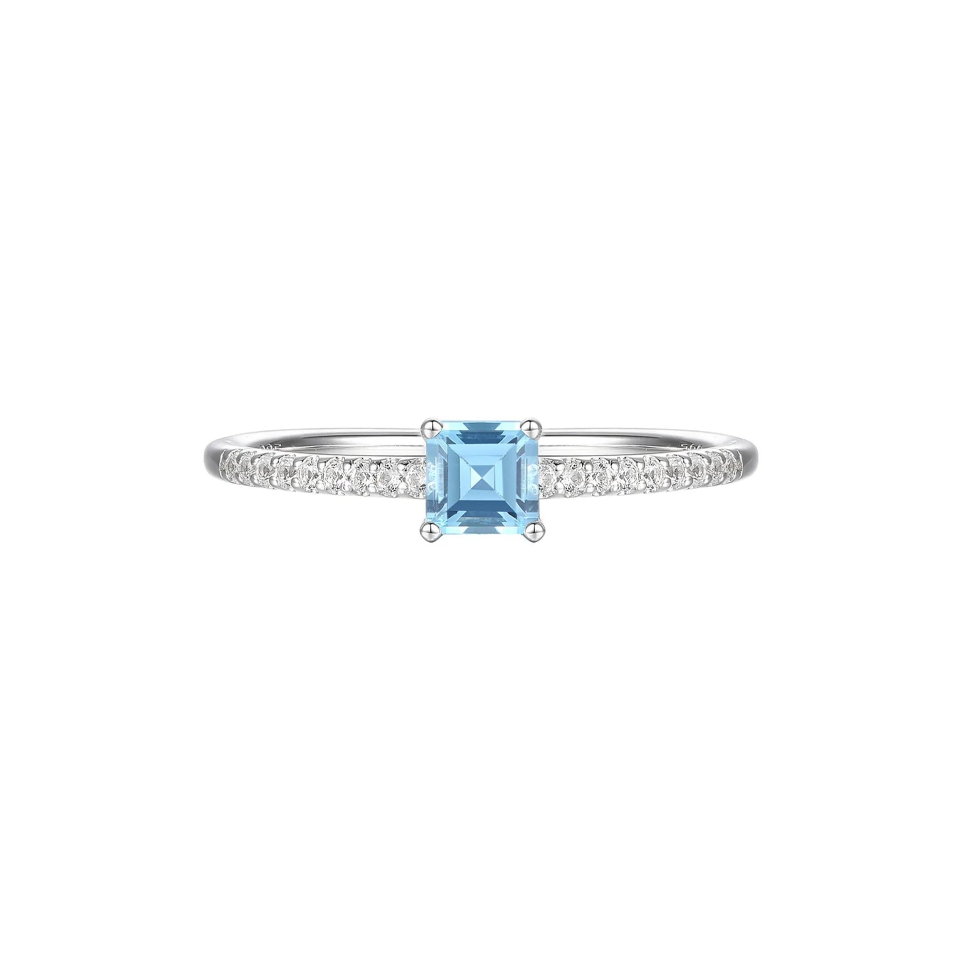 Blue Topaz and Lab Created White Sapphire Ring .925 Sterling Silver Size 6.5 1mm