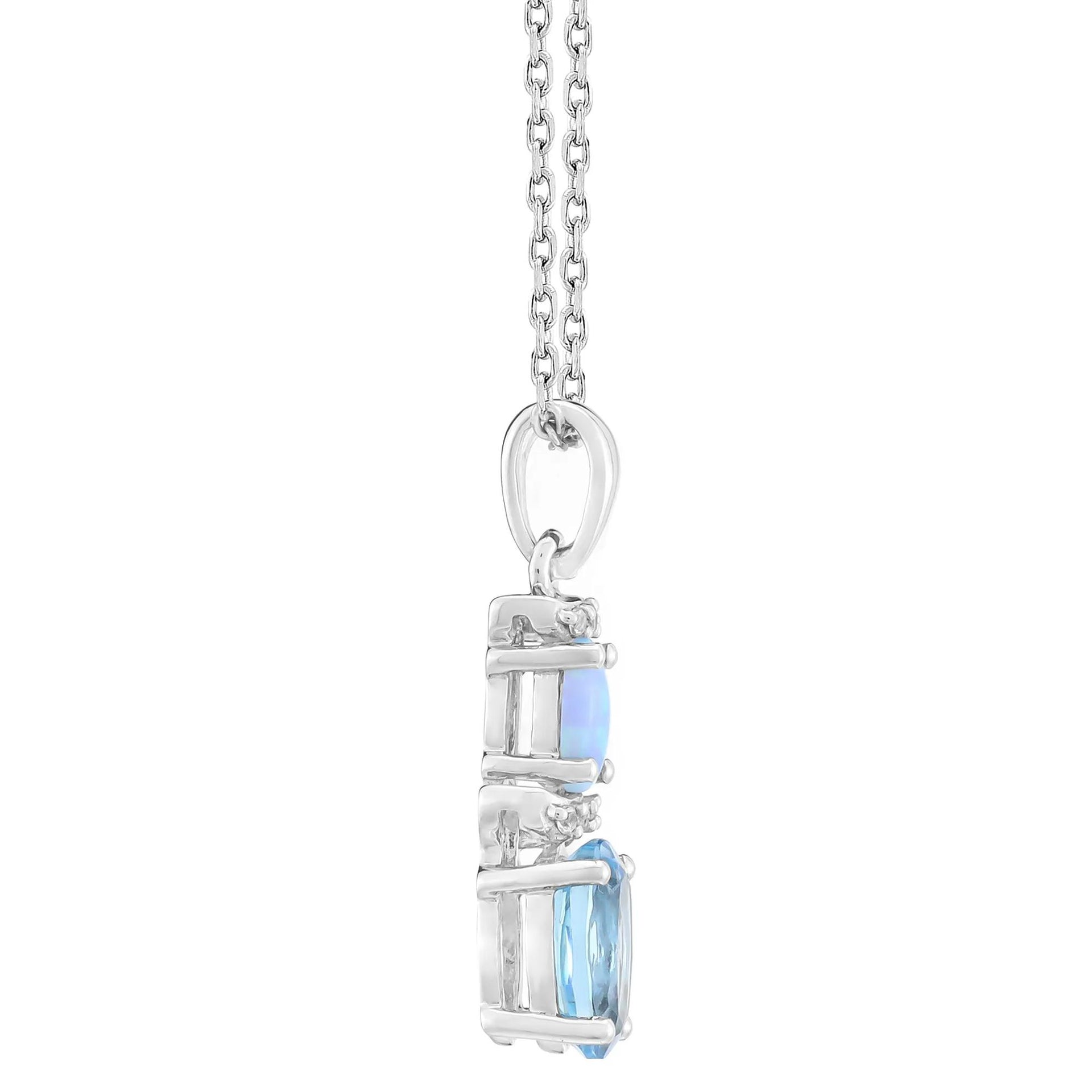 Blue Topaz Lab-Created Blue Opal & Lab-Created White Sapphire Pendant Necklace .925 Sterling Silver Size 18"