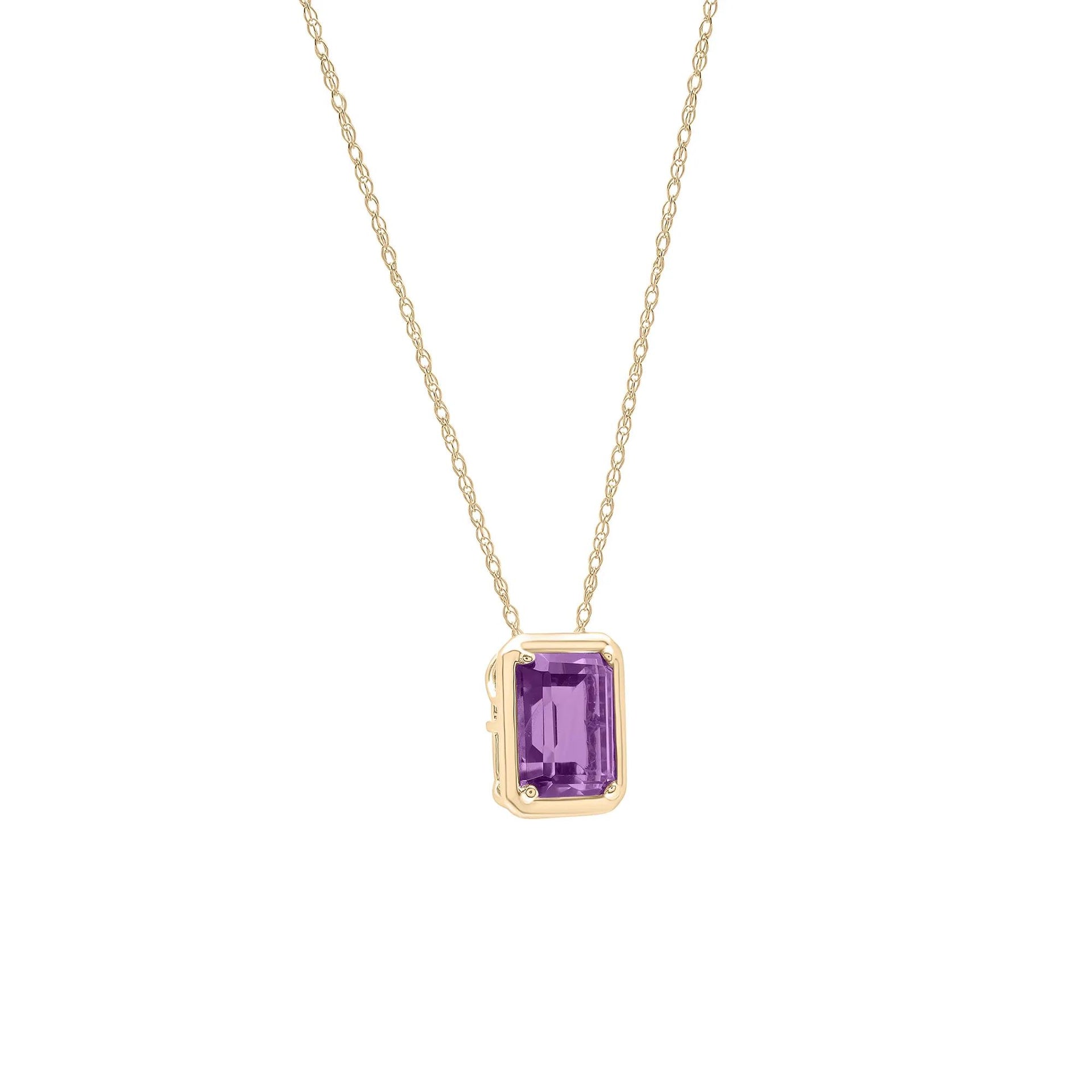 Amethyst Octagon Faux-Bezel Pendant Necklace 10K Yellow Gold Size 18"
