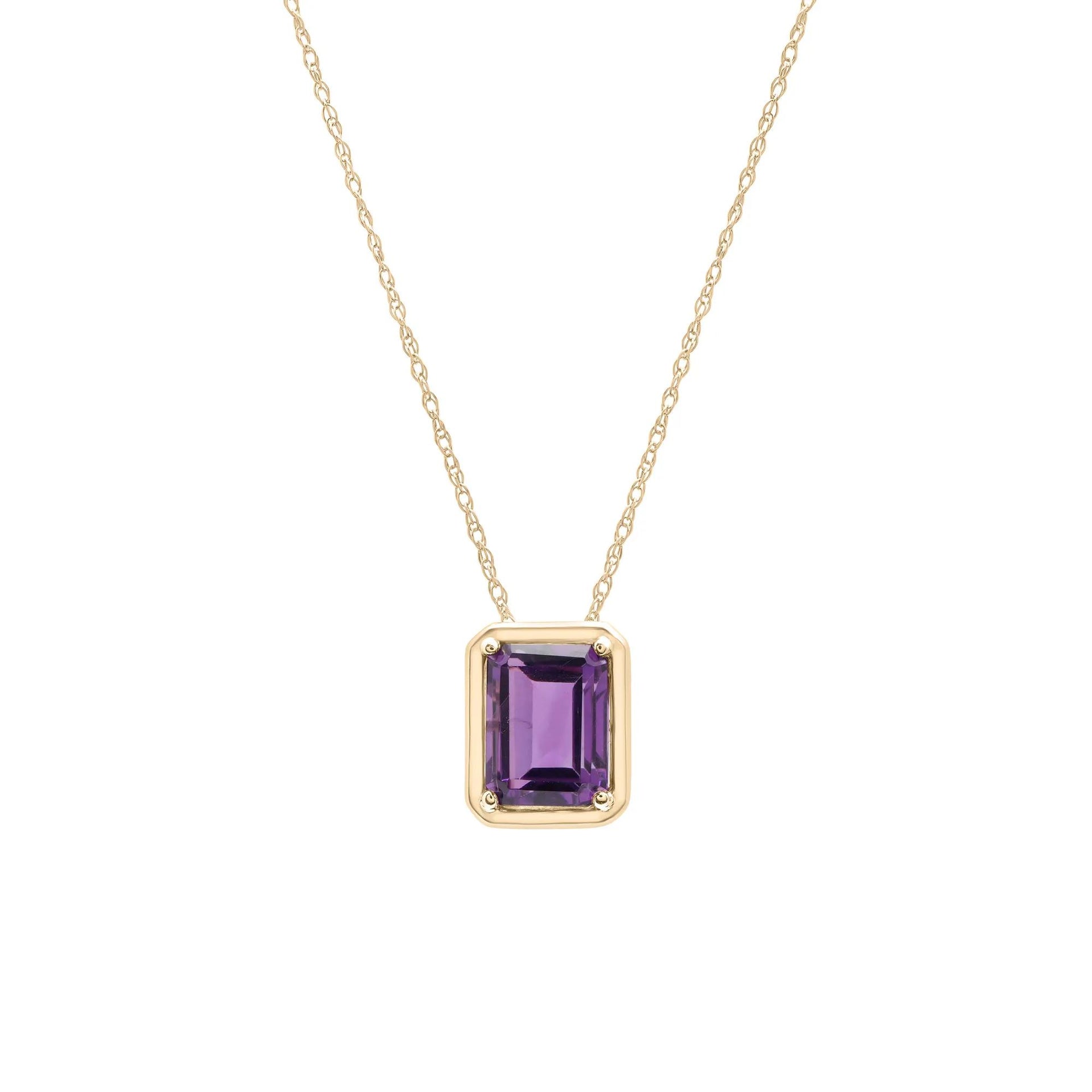 Amethyst Octagon Faux-Bezel Pendant Necklace 10K Yellow Gold Size 18"
