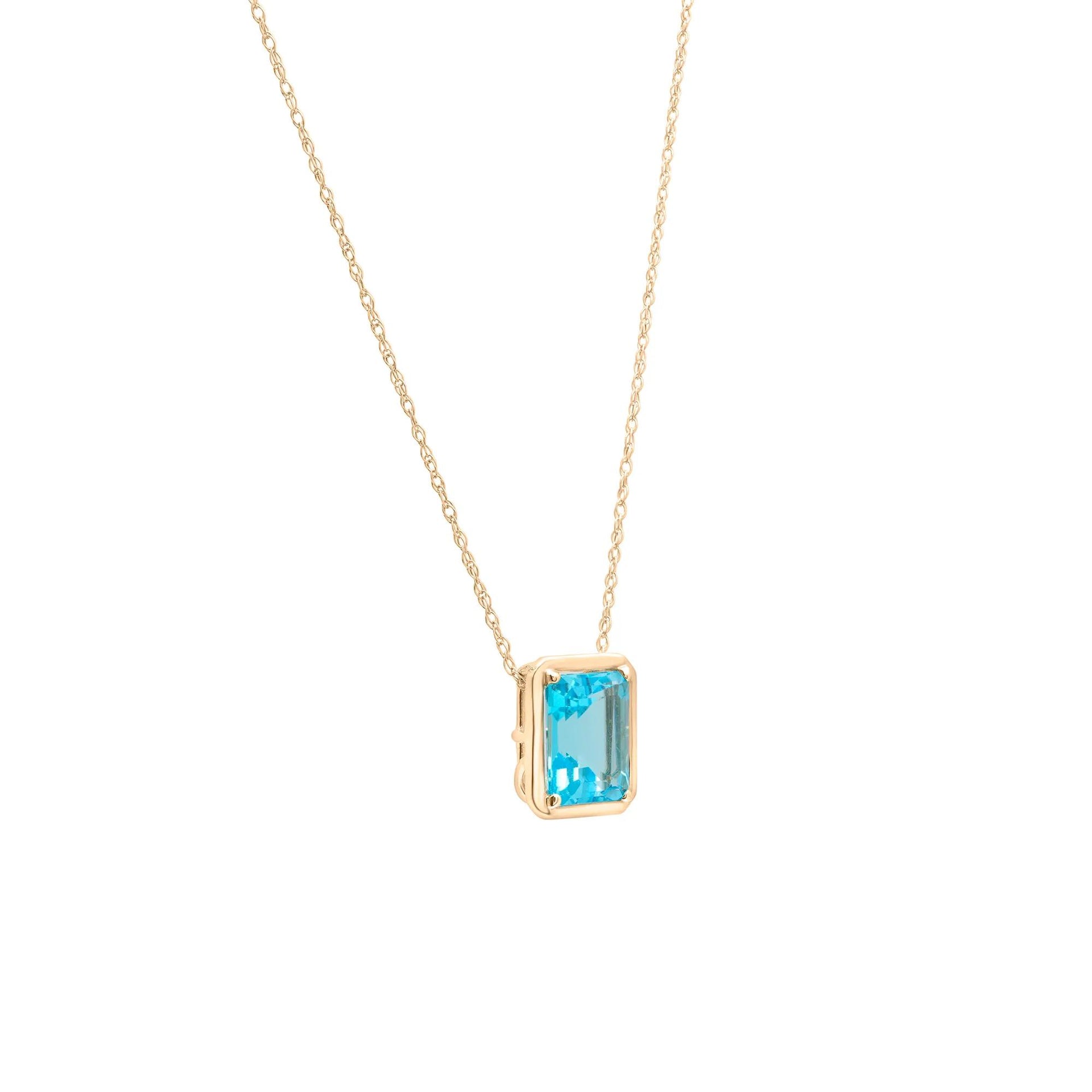 Blue Topaz Octagon Faux-Bezel Pendant Necklace 10K Yellow Gold Size 18"