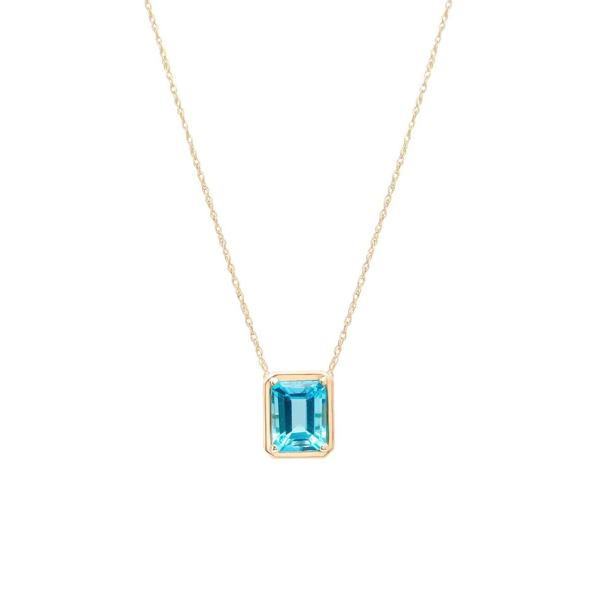 Blue Topaz Octagon Faux-Bezel Pendant Necklace 10K Yellow Gold Size 18"