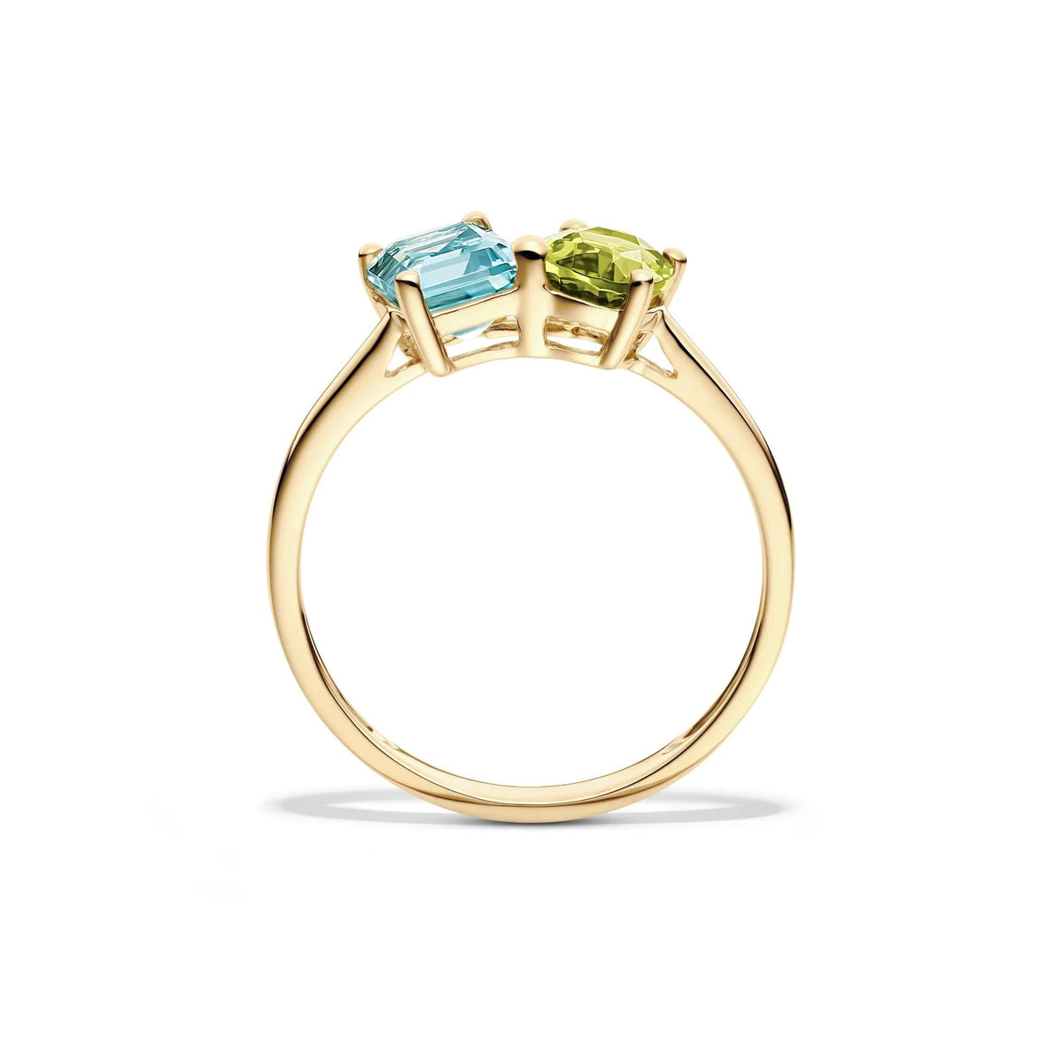 Blue Topaz Peridot and Diamond Toi Et Moi Ring 10K Yellow Gold Size 7 2mm
