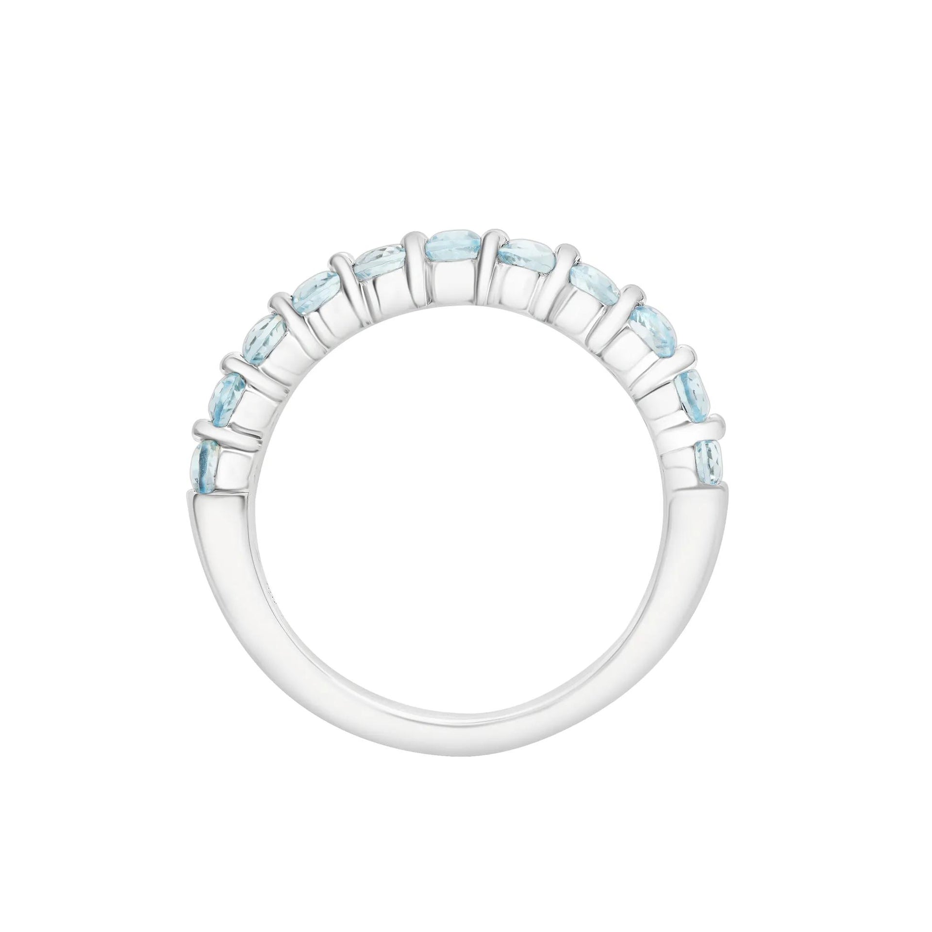 Blue Topaz Wave Band Ring .925 Sterling Silver Round Brilliant Cut White Size 7 2mm