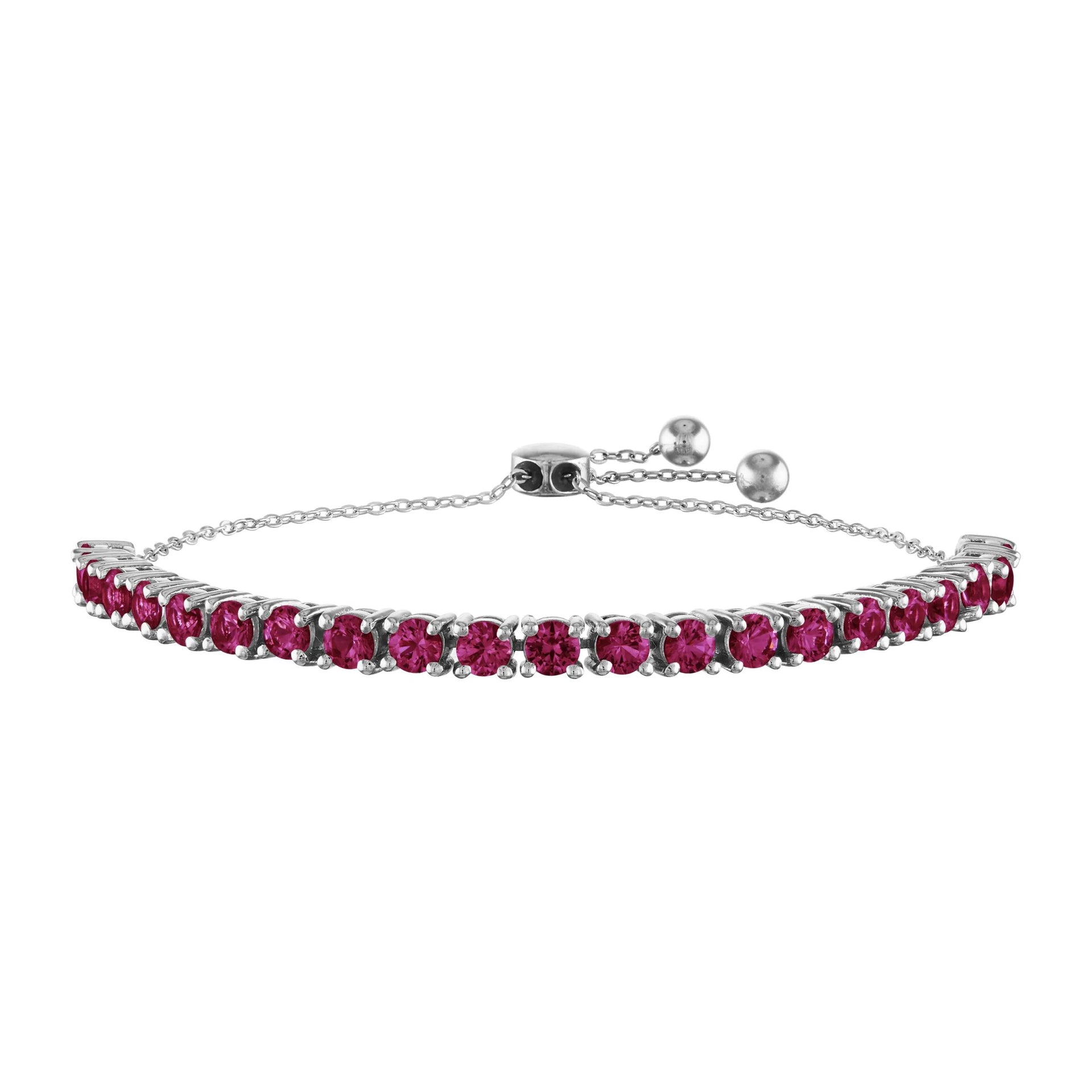 Lab Created Ruby Bolo Bracelet .925 Sterling Silver White Size 9"