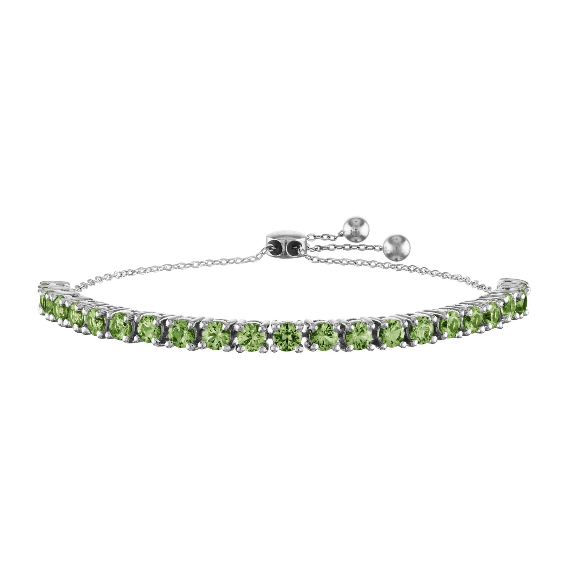 Peridot Bolo Bracelet .925 Sterling Silver White Size 7"