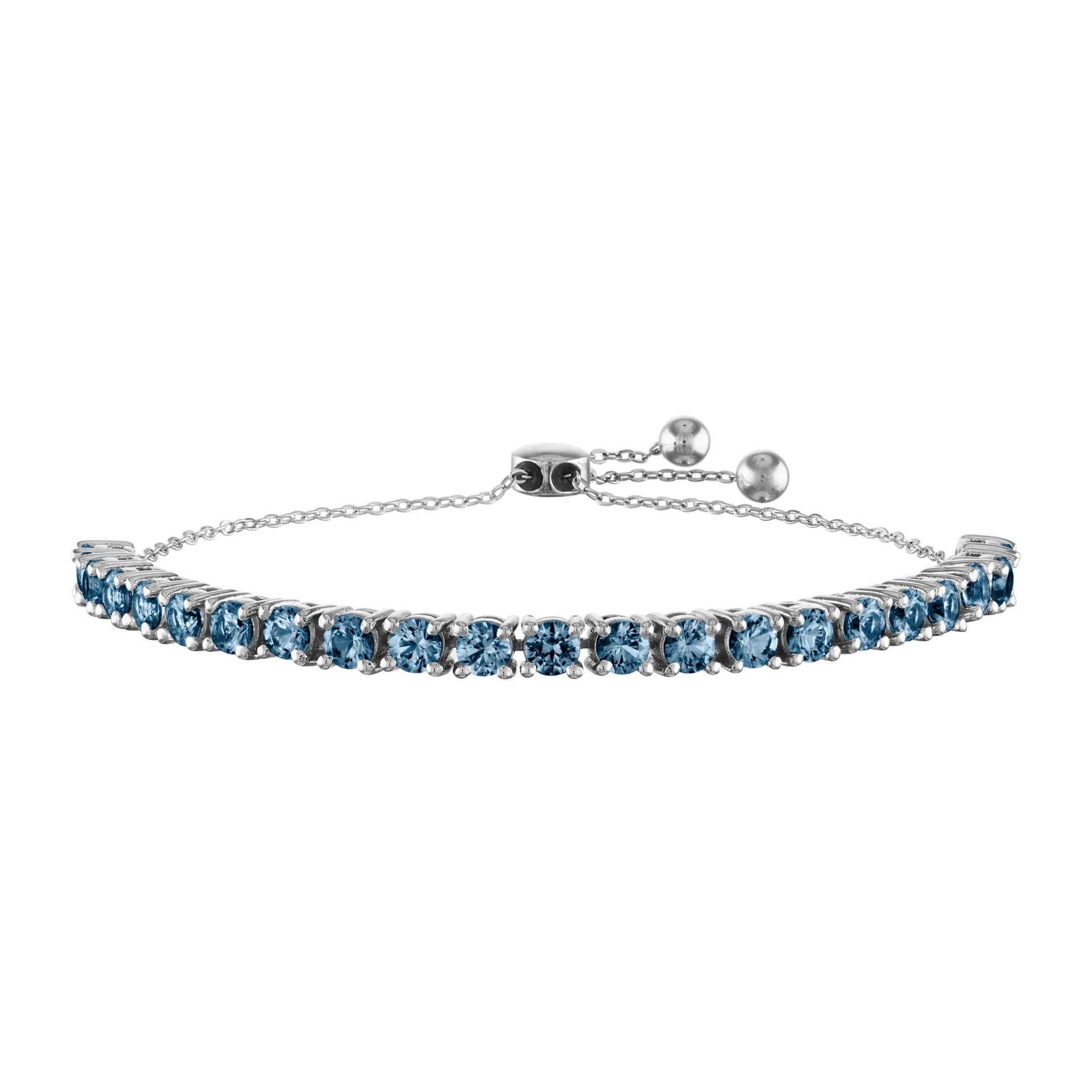 Blue Topaz Bolo Bracelet .925 Sterling Silver White Size 9"
