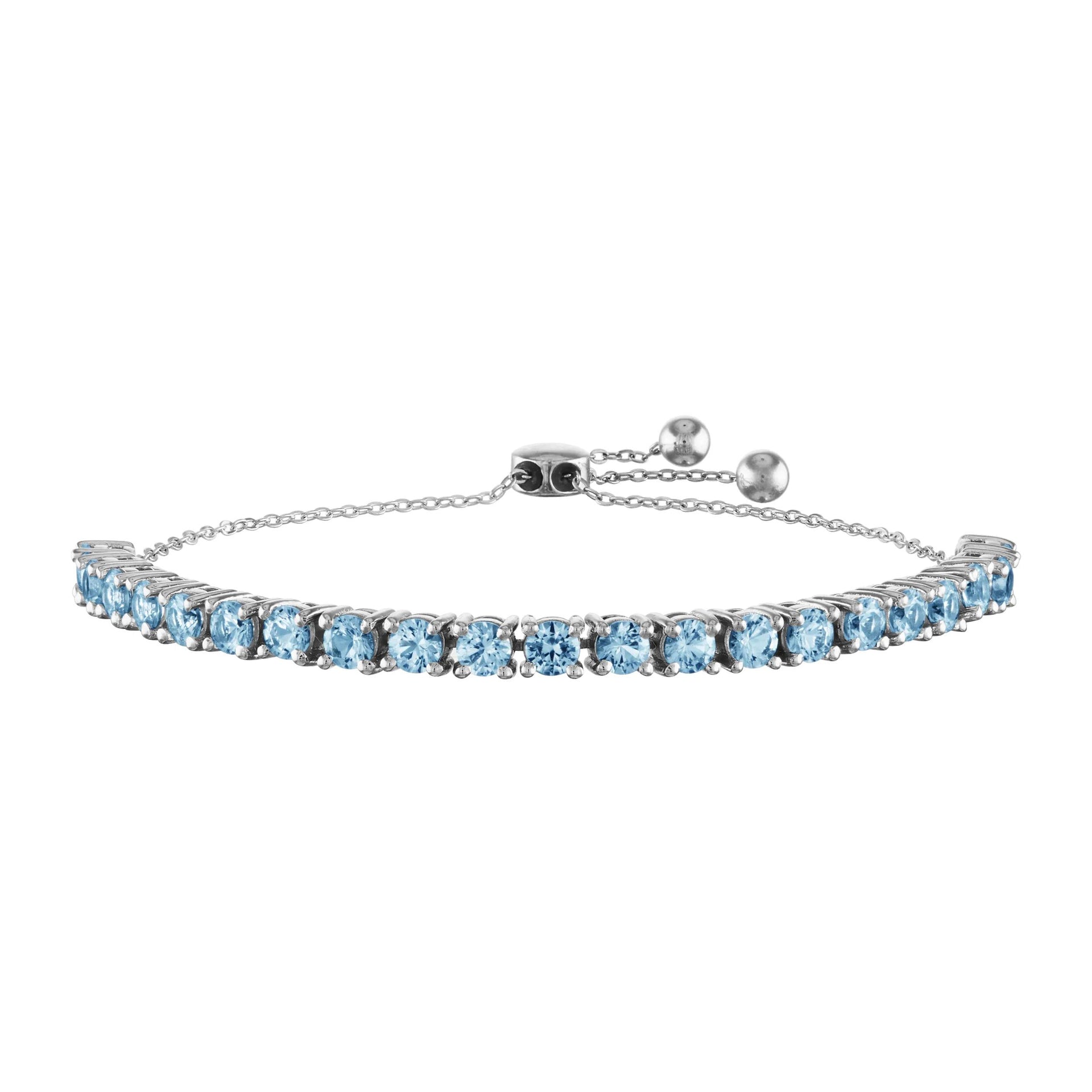 Aquamarine Bolo Bracelet .925 Sterling Silver White Size 9"