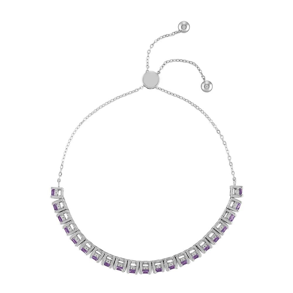Amethyst Bolo Bracelet .925 Sterling Silver White Size 7"