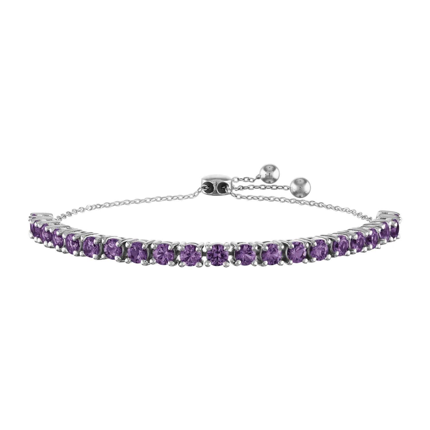 Amethyst Bolo Bracelet .925 Sterling Silver White Size 7"