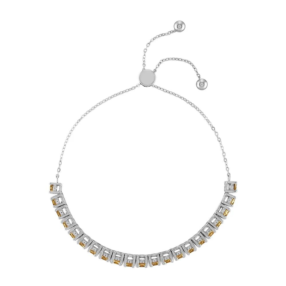 Citrine Bolo Bracelet .925 Sterling Silver White Size 9"