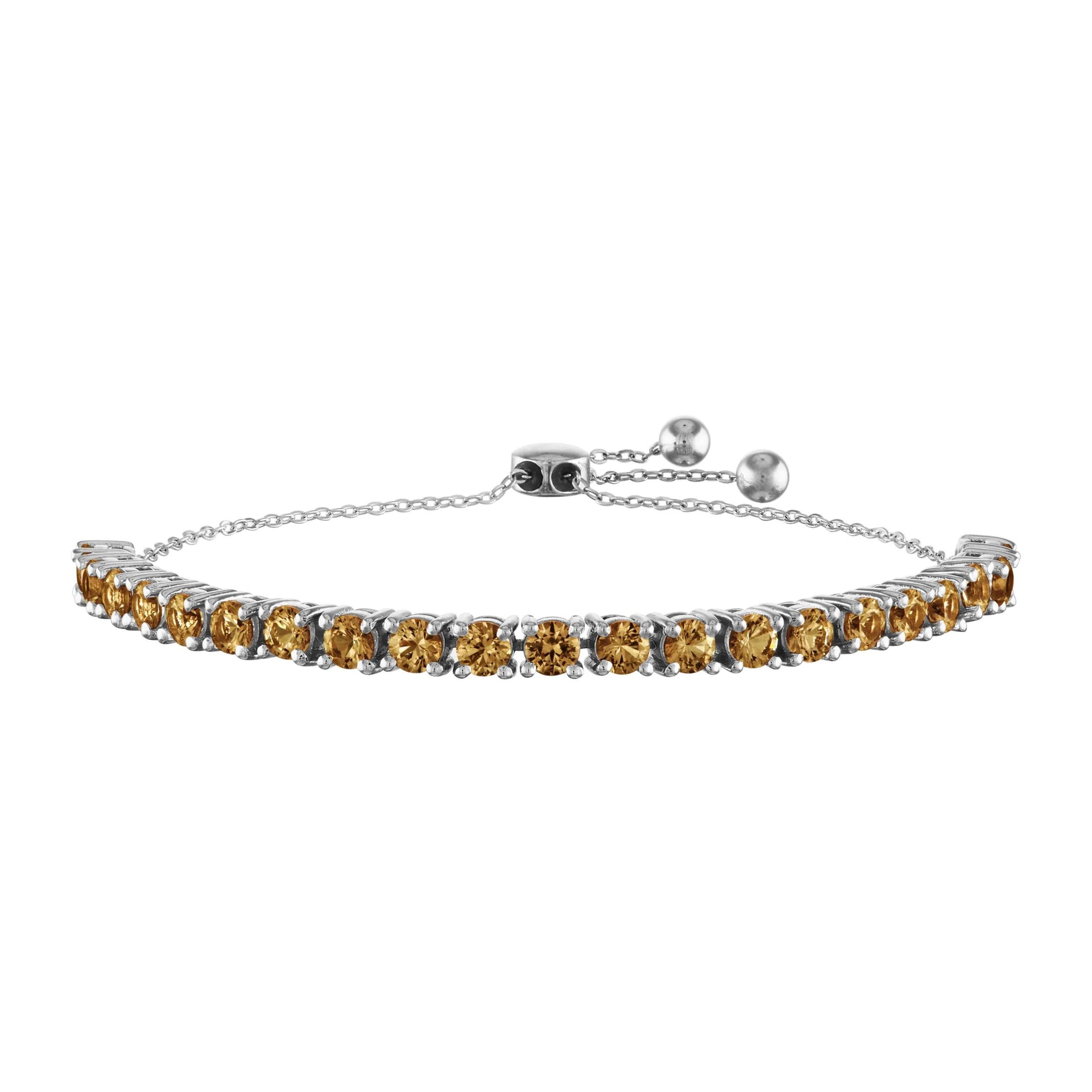 Citrine Bolo Bracelet .925 Sterling Silver White Size 9"