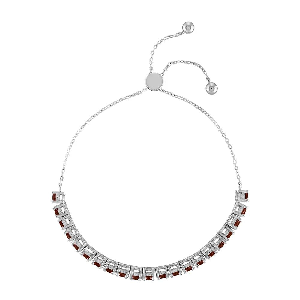 Garnet Bolo Bracelet .925 Sterling Silver White Size 7"