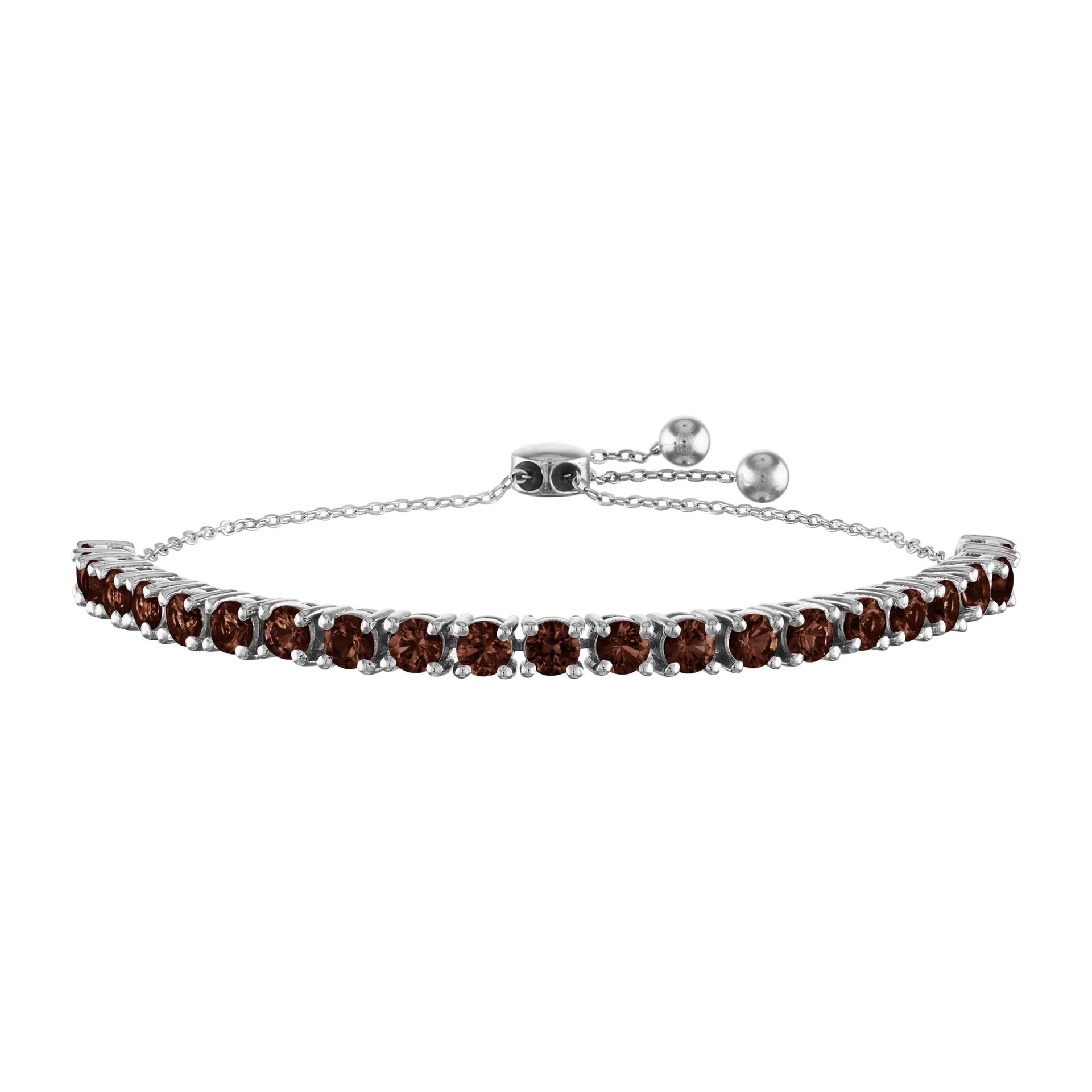 Garnet Bolo Bracelet .925 Sterling Silver White Size 7"