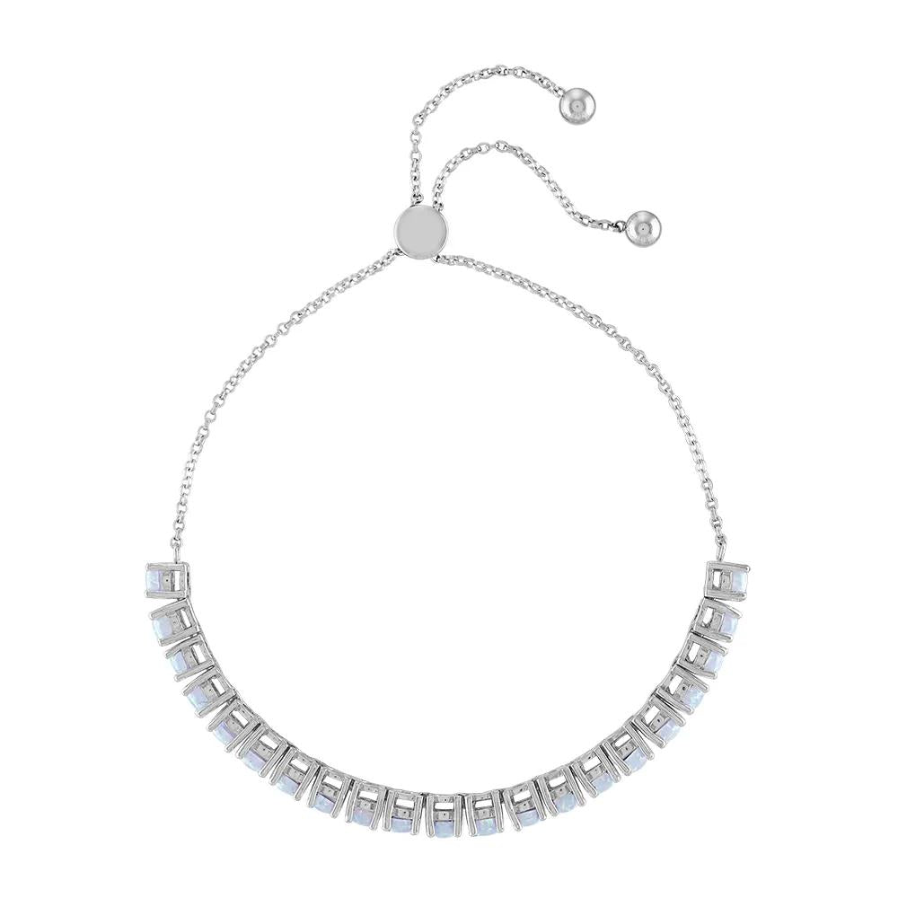 Lab Created Opal Bolo Bracelet .925 Sterling Silver White Size 7"