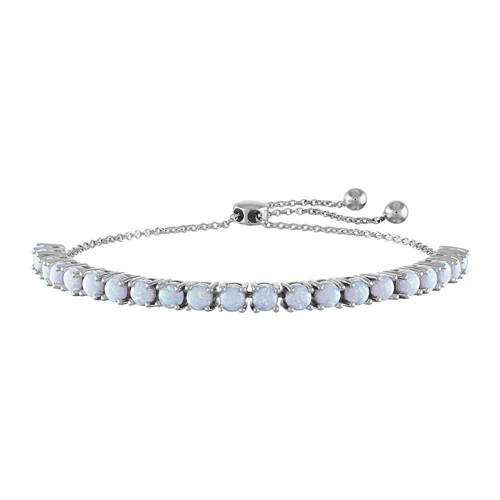 Lab Created Opal Bolo Bracelet .925 Sterling Silver White Size 7"