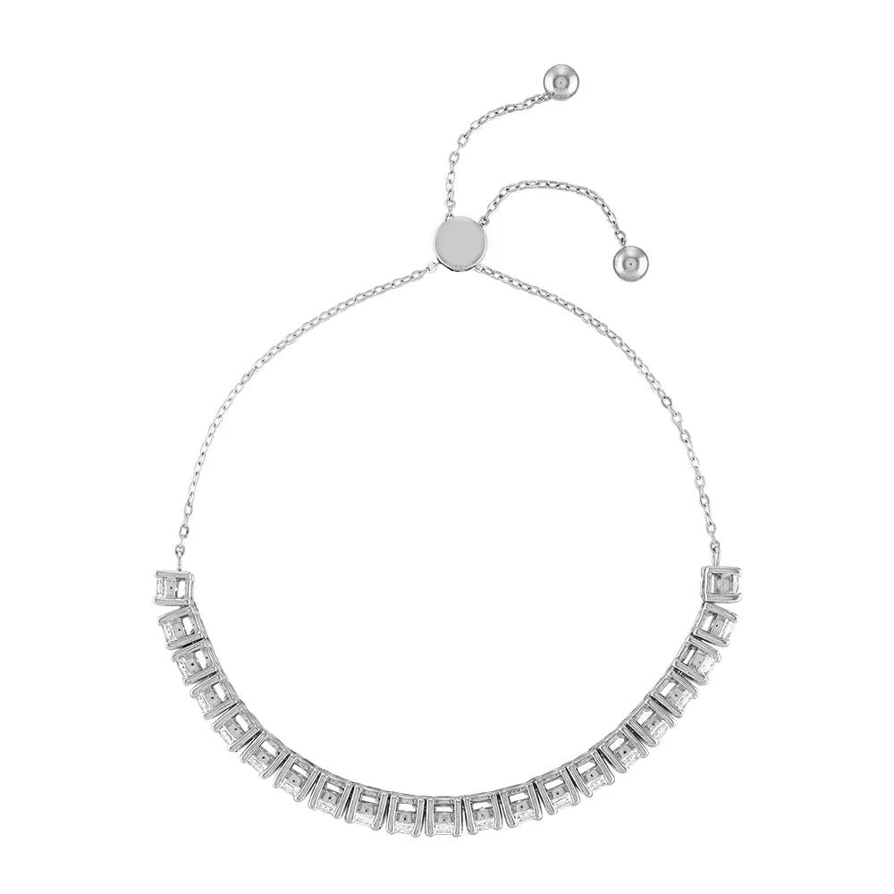 White Sapphire Bolo Bracelet .925 Sterling Silver Size 7"