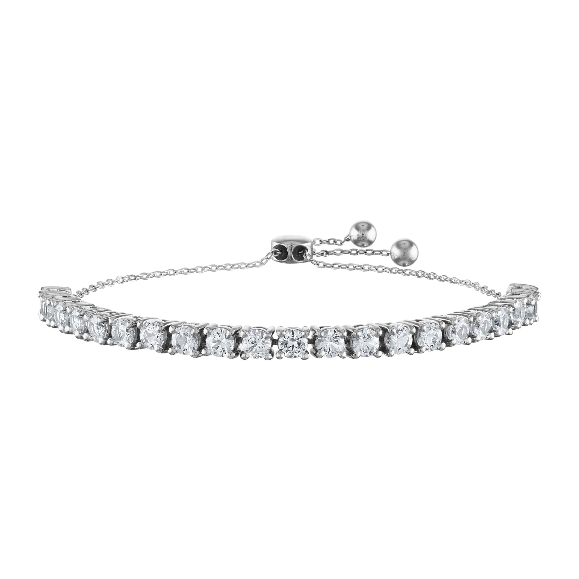 White Sapphire Bolo Bracelet .925 Sterling Silver Size 7"