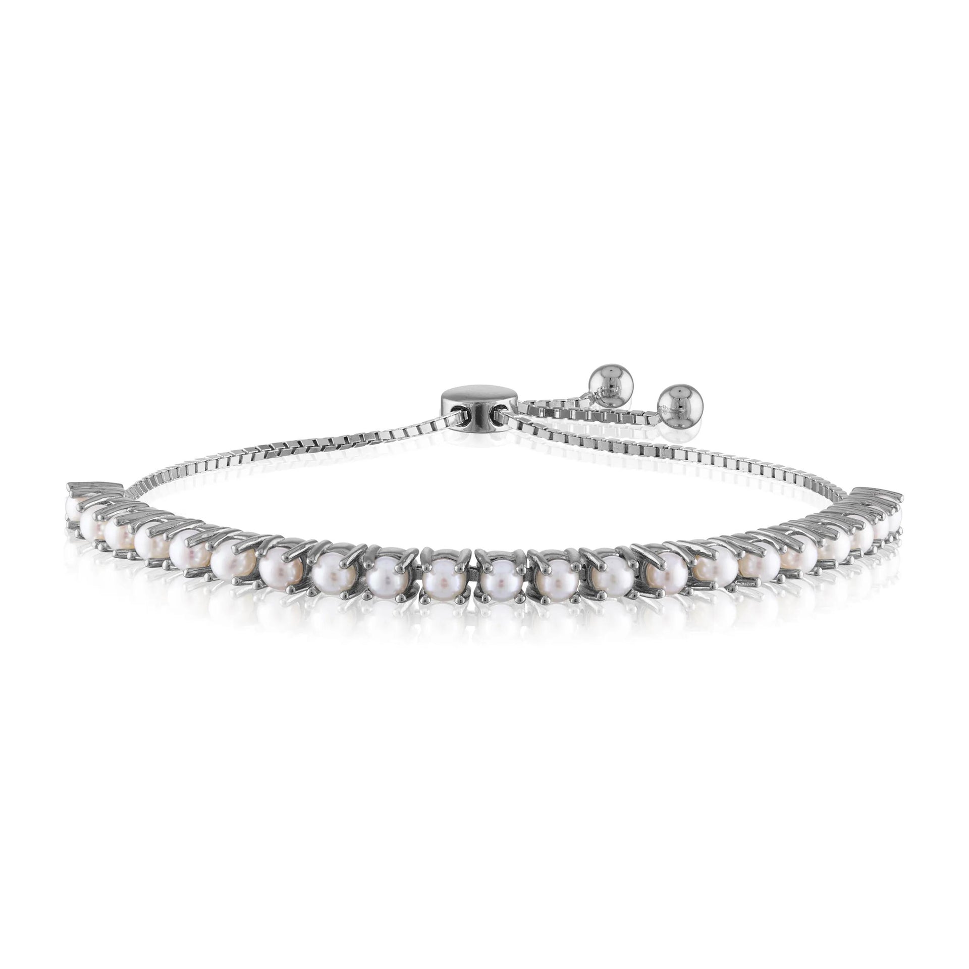 Freshwater Cultured Pearl Bolo Bracelet .925 Sterling Silver White Size 9"