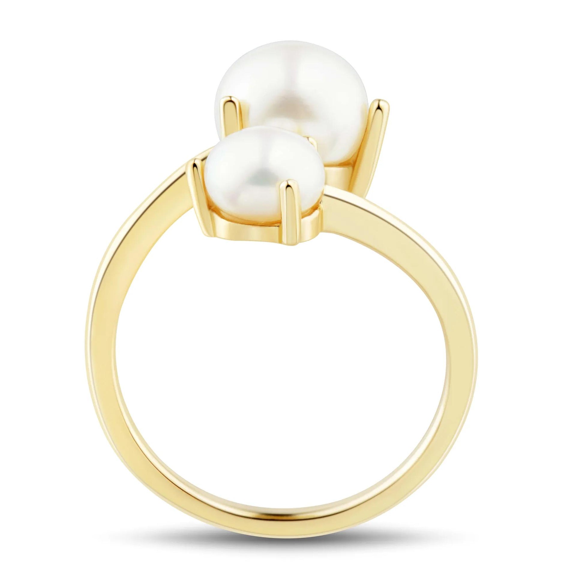 Button Freshwater Cultured Pearl Bypass Ring 10K Yellow Gold Size 9 1mm