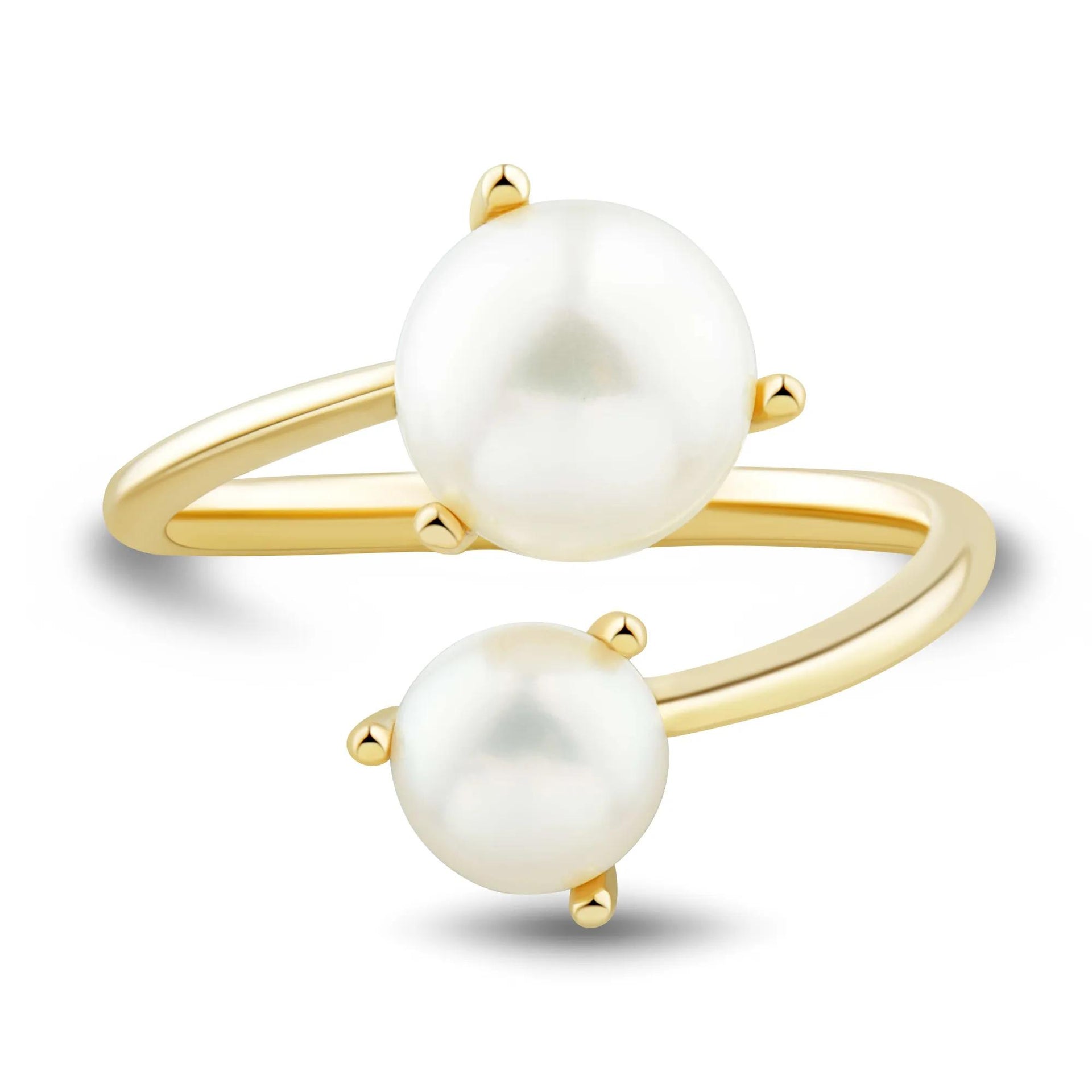 Button Freshwater Cultured Pearl Bypass Ring 10K Yellow Gold Size 10 1mm