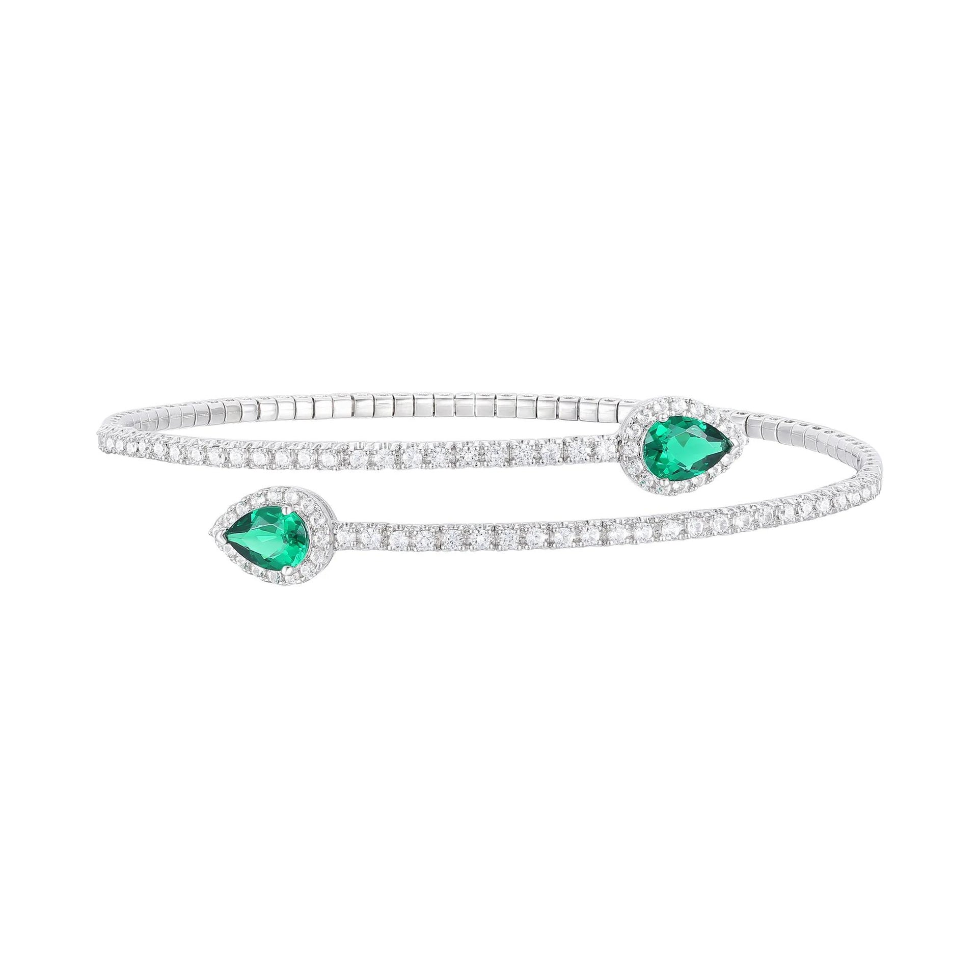 Lab-Created Emerald and Lab-Created White Sapphire Bypass Flex Bangle .925 Sterling .925 Sterling Silver Bracelet Size 48.00mm