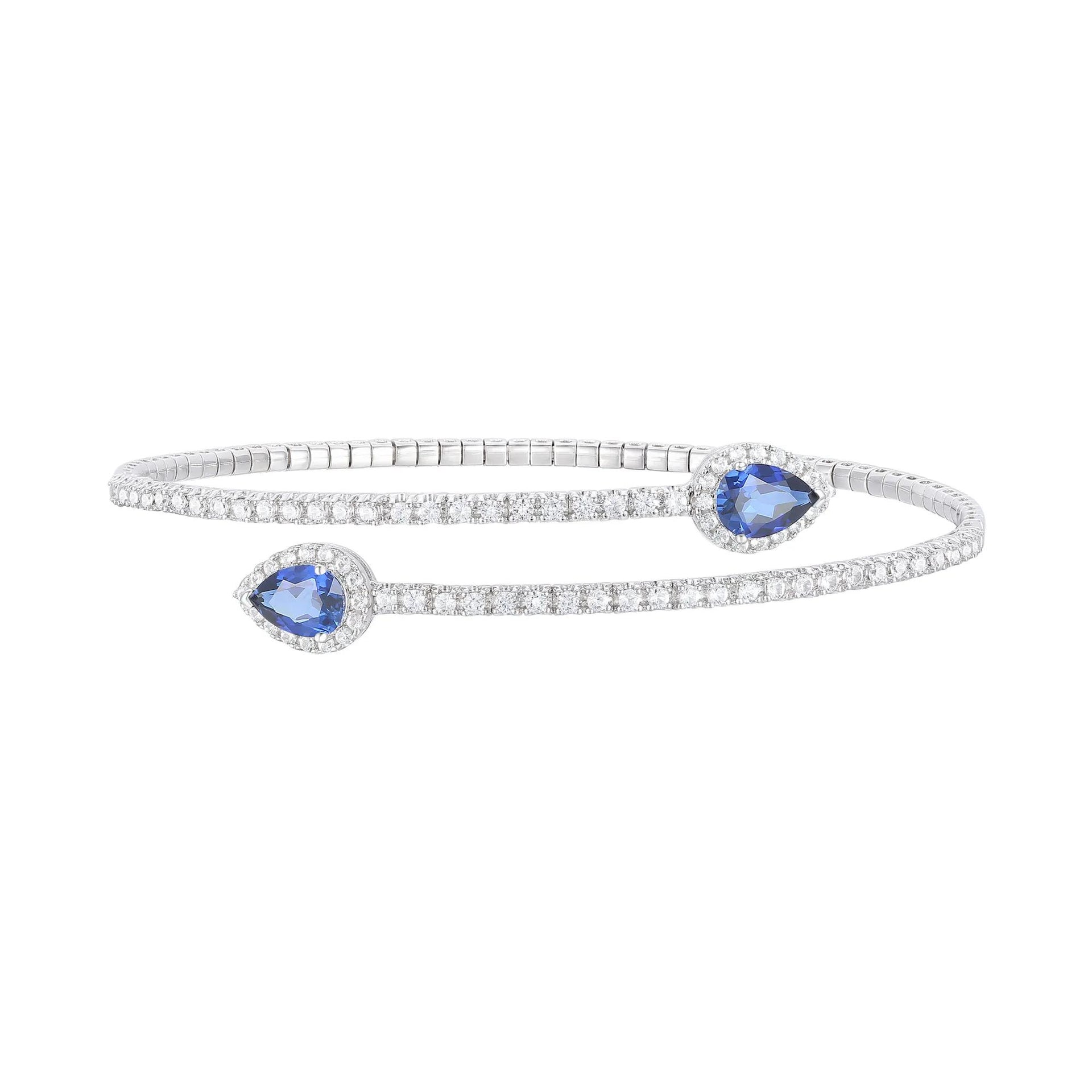 Lab-Created Blue Sapphire and Lab-Created White Sapphire Bypass Flex Bangle .925 Sterling .925 Sterling Silver Bracelet Size 48.00mm