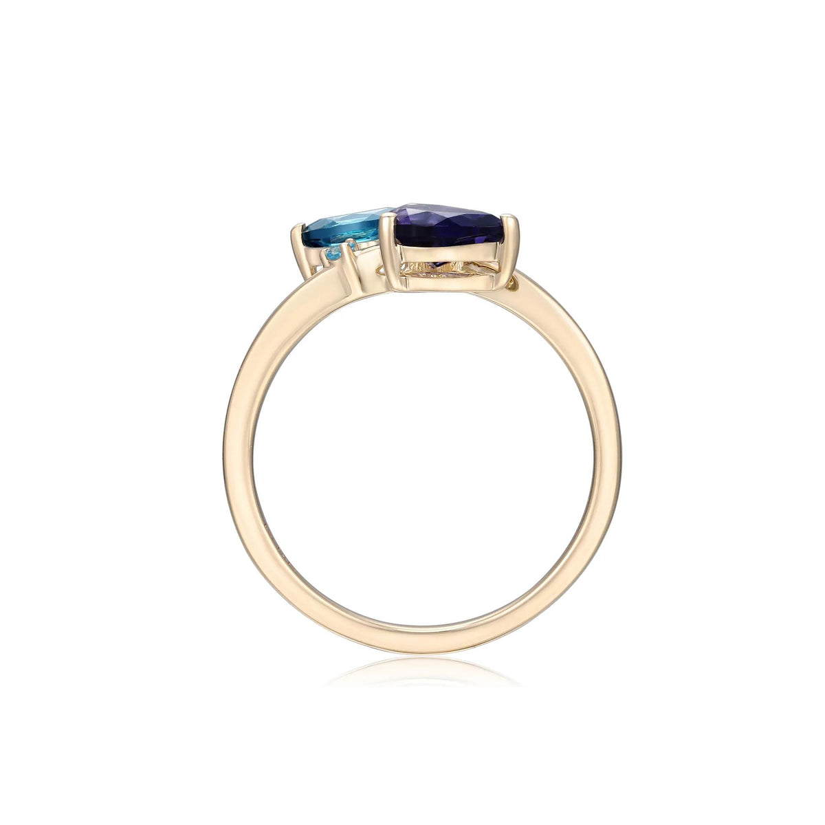 Bypass Ring with Iolite London Blue Topaz and Swiss Blue Topaz 10K Yellow Gold Round Brilliant Cut Size 9