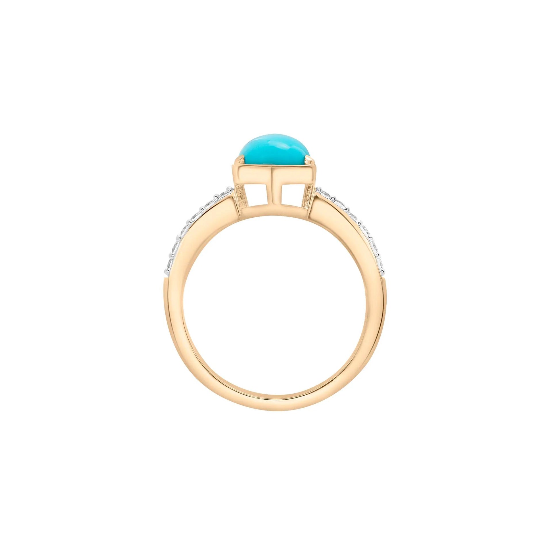 Cabochon Turquoise and White Topaz Ring 10K Yellow Gold Size 8.5 2mm