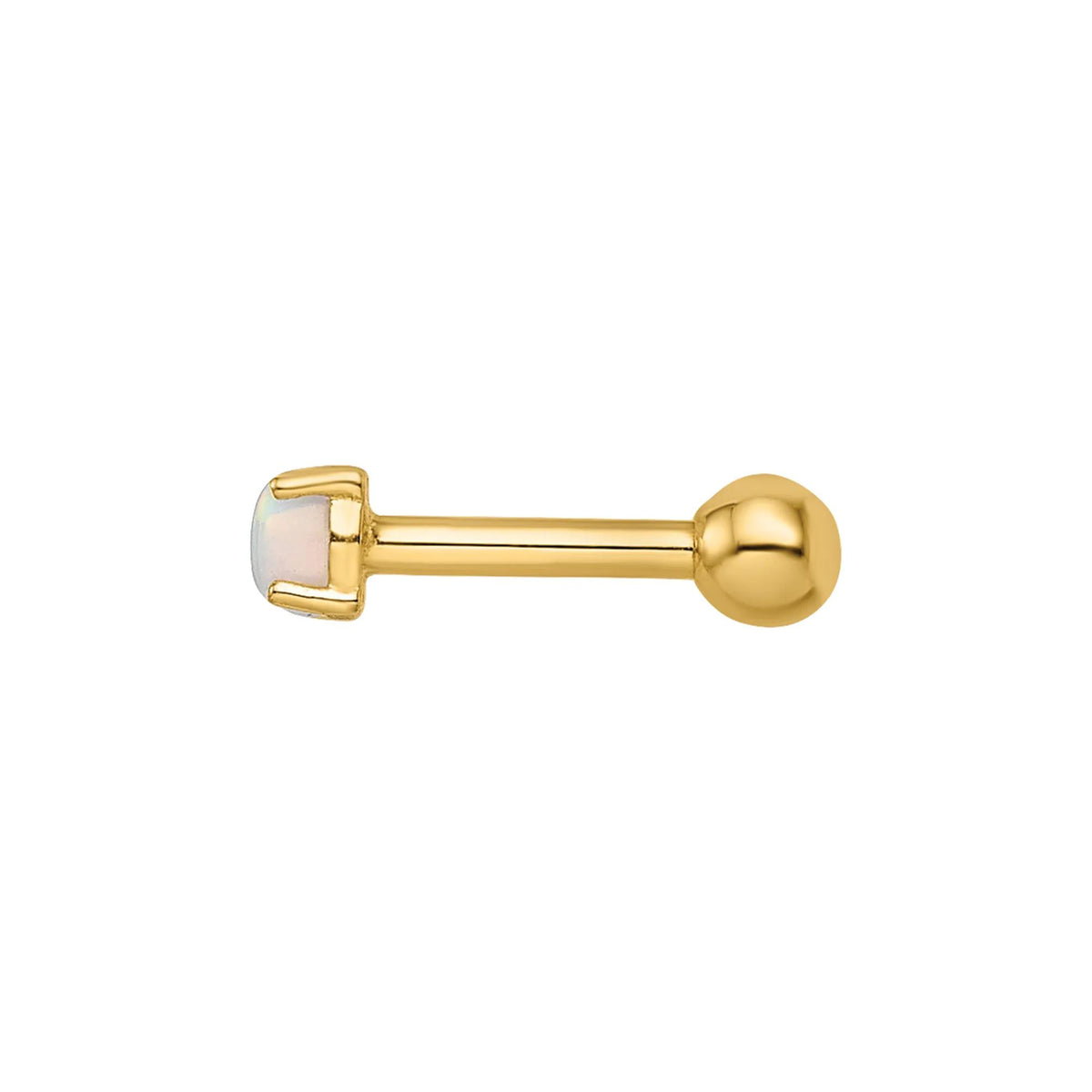 Cartilage-Friendly Lab-Created Opal Labret Stud 14K Yellow Gold 18 Gauge Size 3.10mm