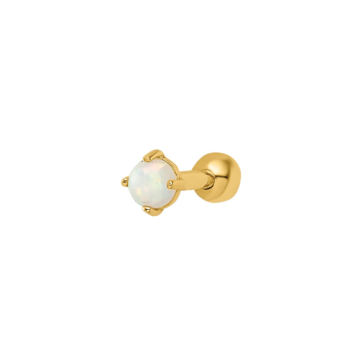 Cartilage-Friendly Lab-Created Opal Labret Stud 14K Yellow Gold 18 Gauge Size 3.10mm