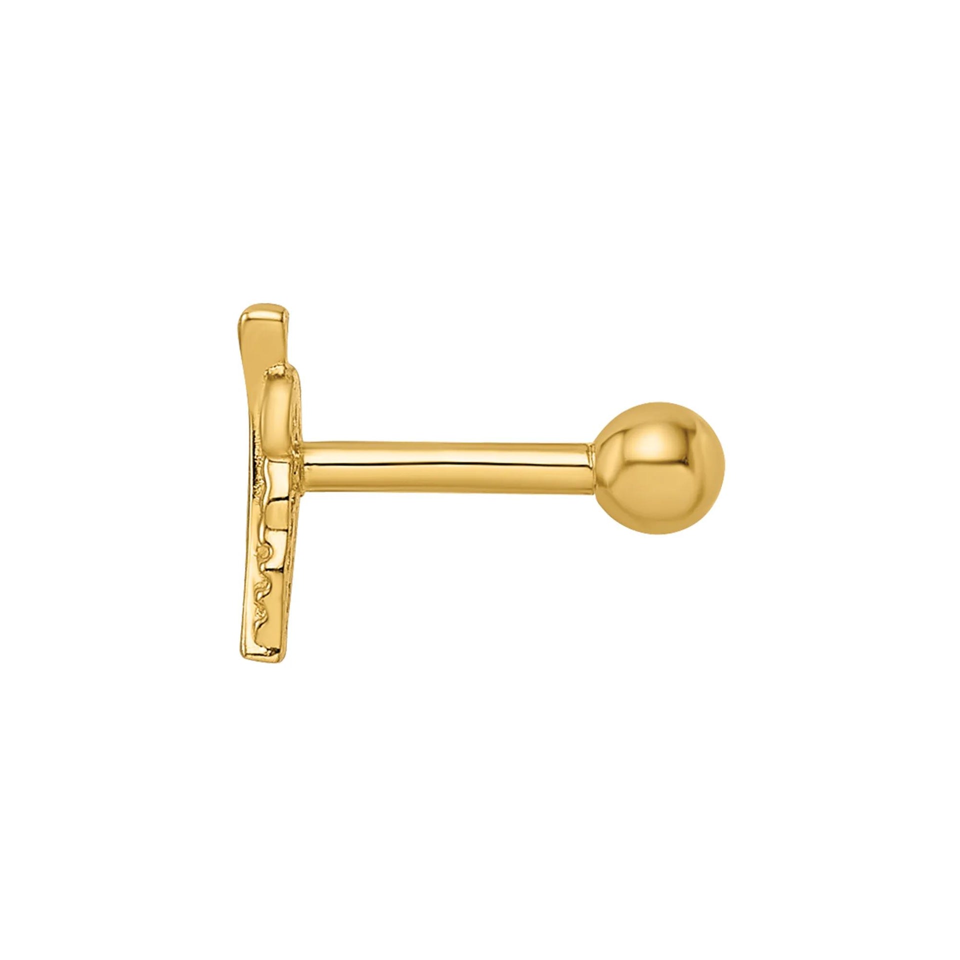 Cartilage-Friendly Leaf Labret Stud 14K Yellow Gold 16 Gauge Size 2.60mm
