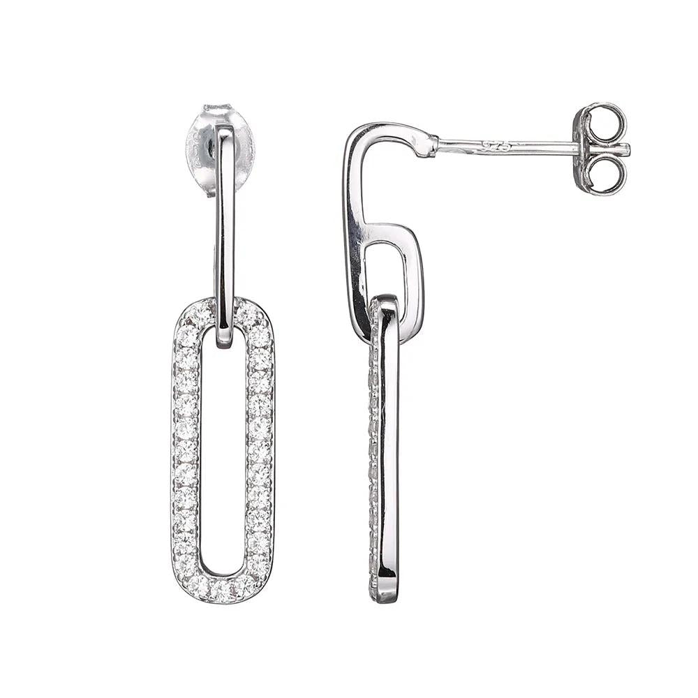 Chain Link Earrings with Lab Created White Sapphires .925 Sterling .925 Sterling Silver Necklace Size 6.00mm