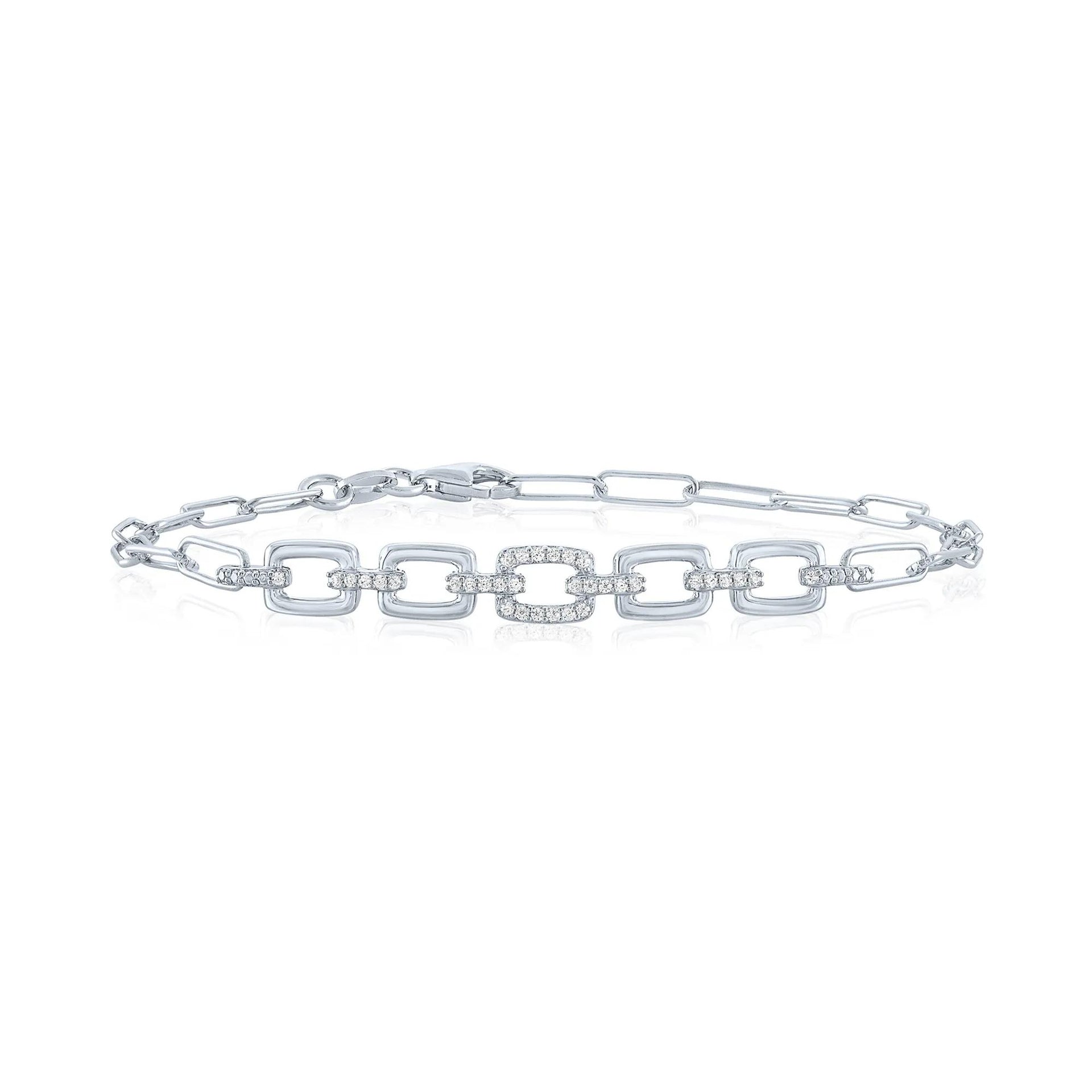 1/10 CT. Tw. Chain Link Rolo Bracelet .925 Sterling Silver White Size 5.20mm