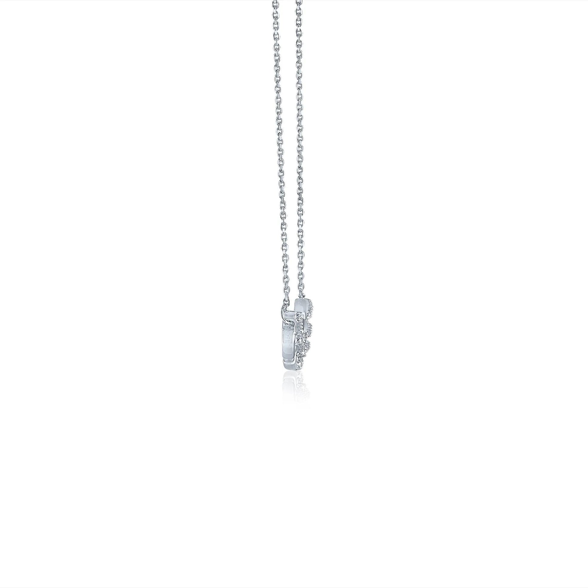 Chain Link Smile Necklace with Diamond Accents .925 Sterling Silver White Size 18"