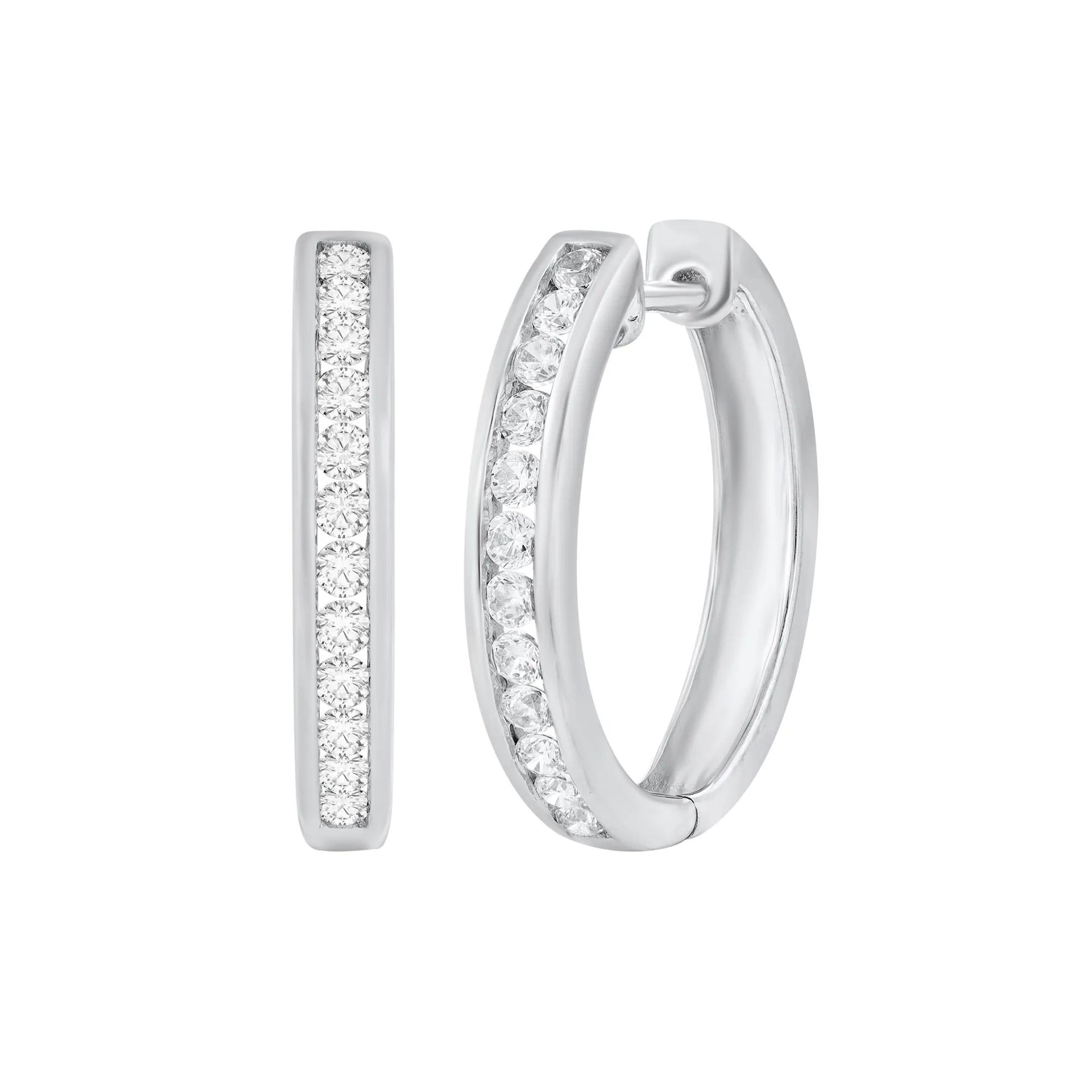 1/2 CT. Tw. Channel-Set Diamond Hoop Earrings 10K White Gold Size 19.00mm