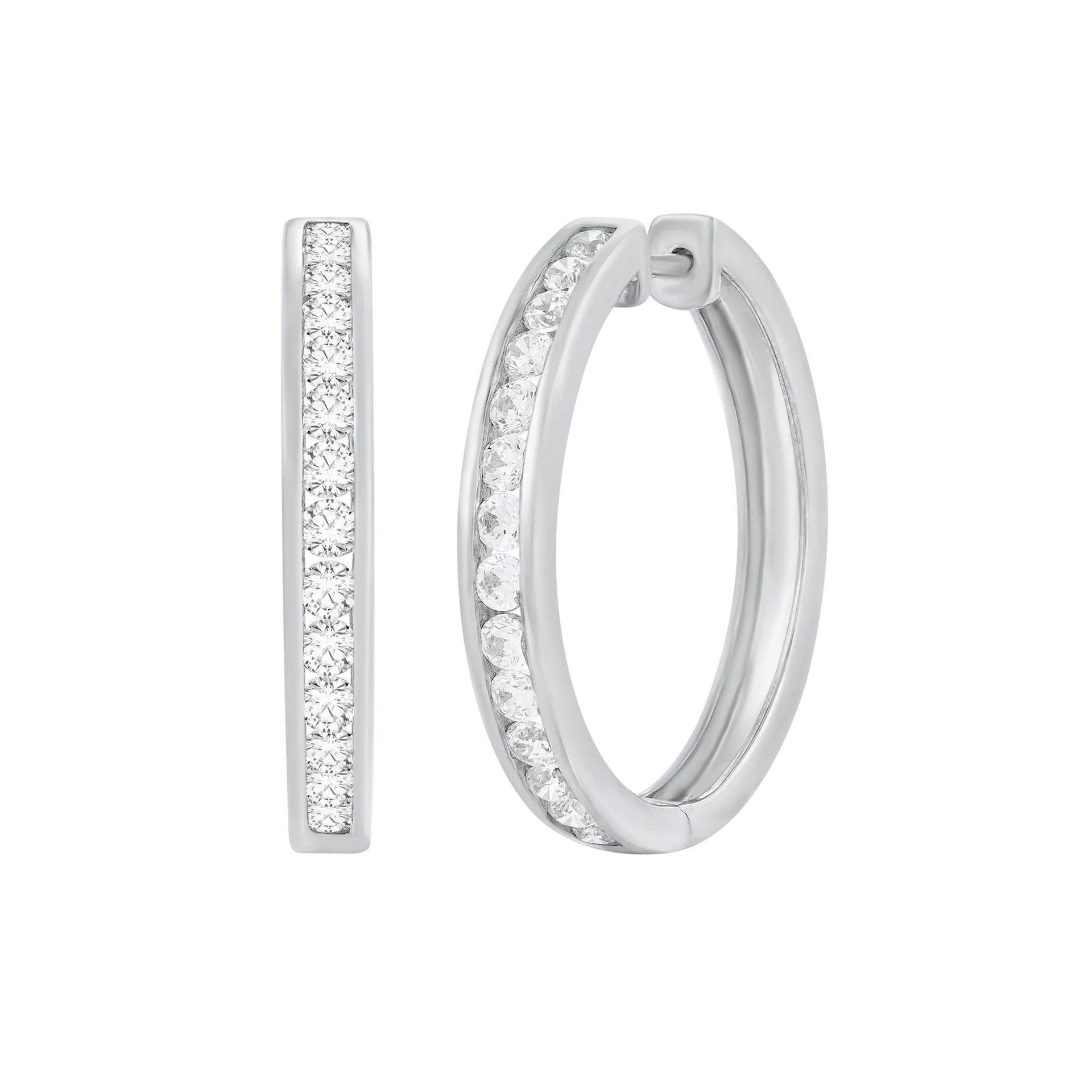 1 CT. Tw. Channel-Set Diamond Hoop Earrings 10K White Gold Size 23.00mm
