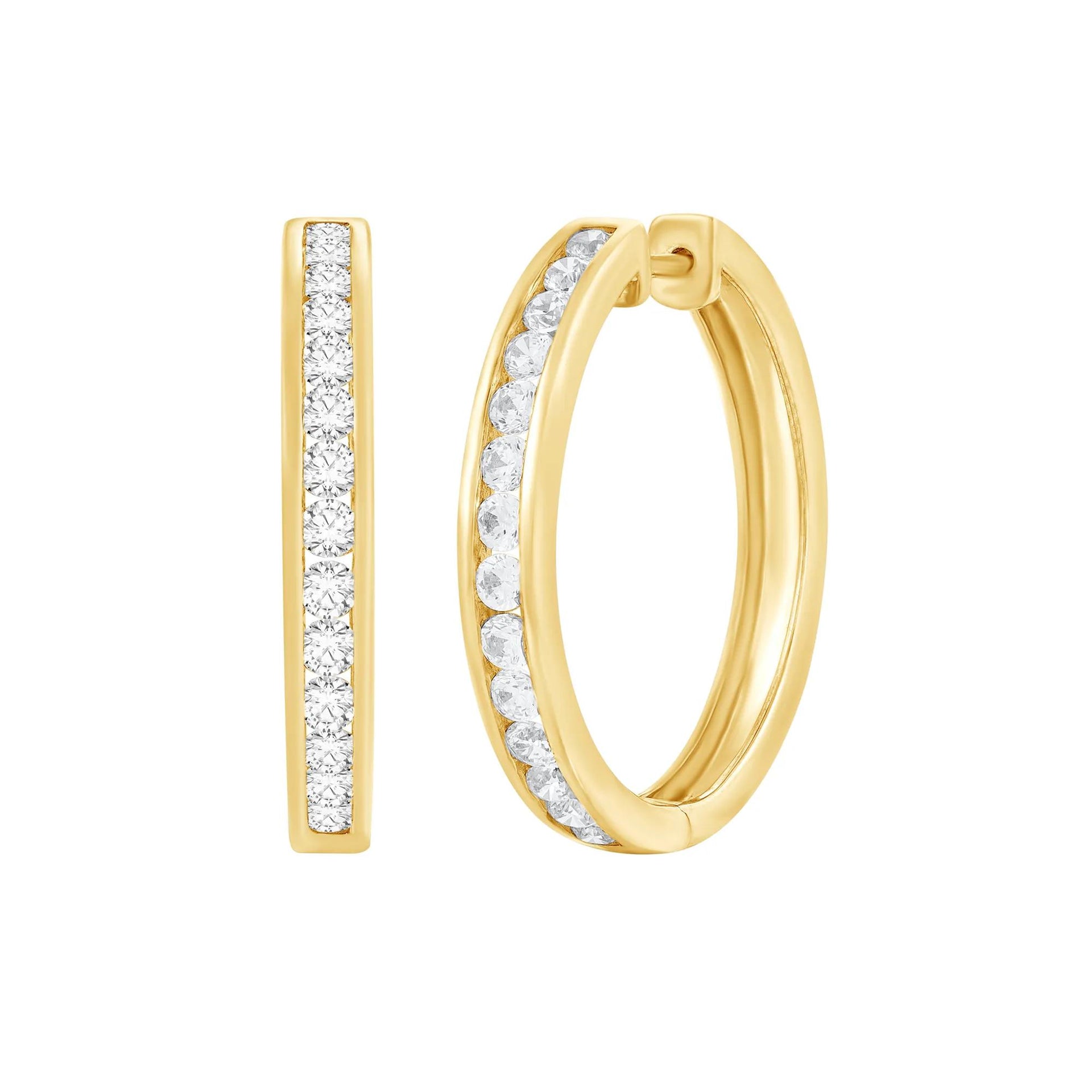 1 CT. Tw. Channel-Set Diamond Hoop Earrings 10K Yellow Gold Size 23.00mm