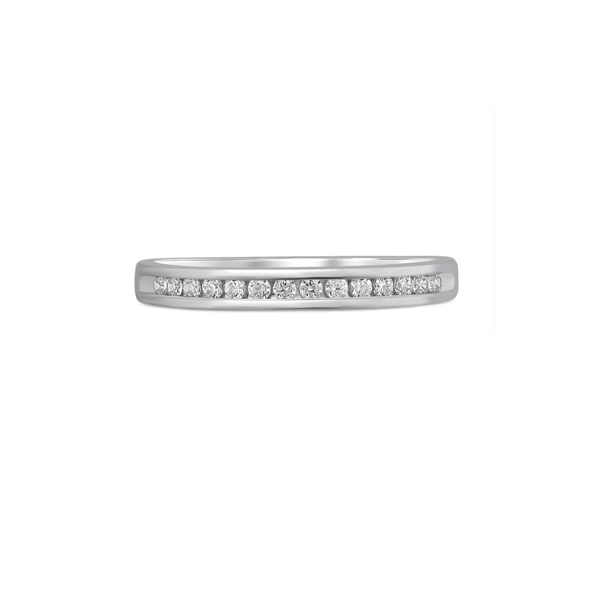 1/7 CT. Tw. Channel-Set Diamond Wedding Band Ring 10K White Gold Round Brilliant Cut Size 6.5