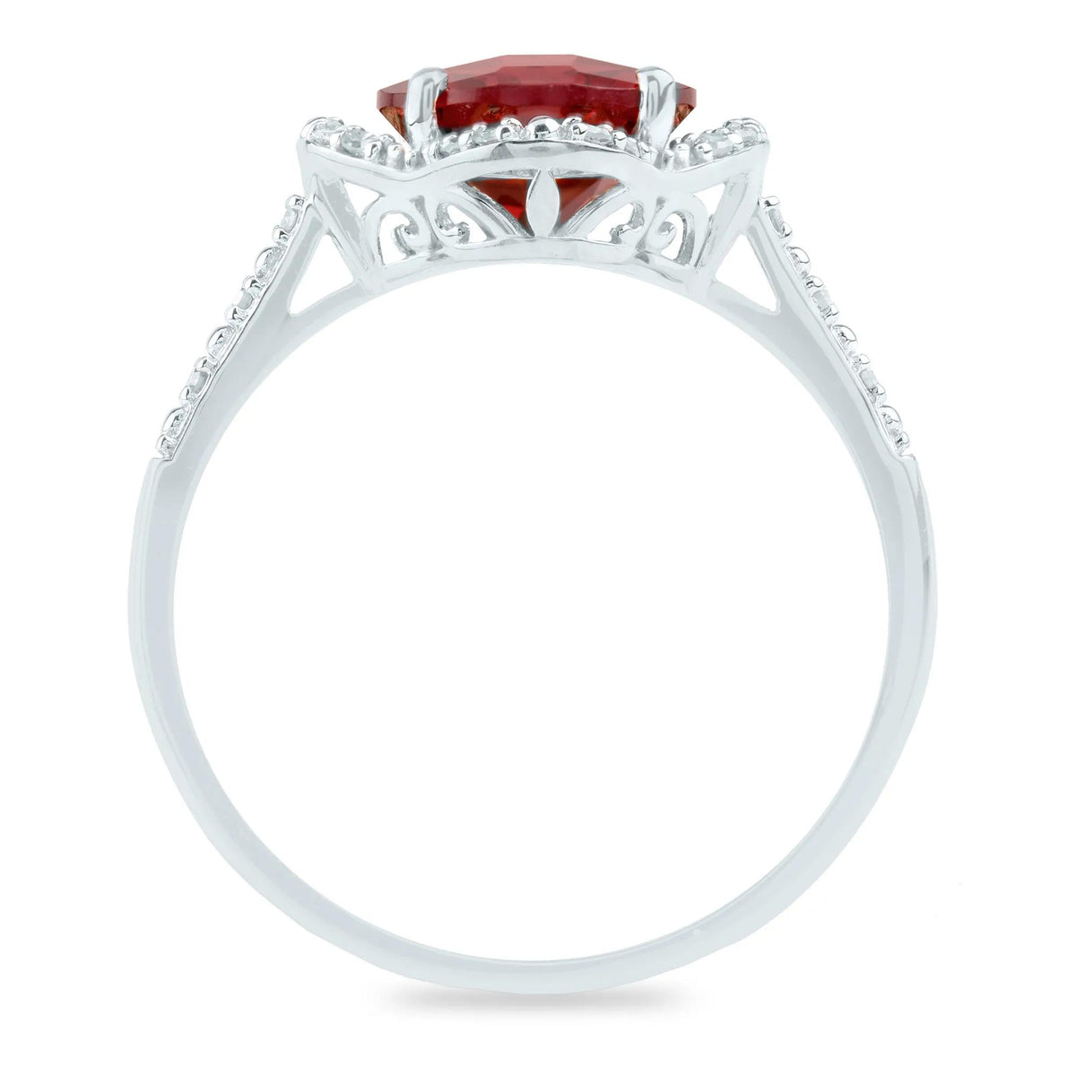 1/10 CT. Tw. Checkerboard-Cut Garnet Ring 10K White Gold Size 7.5 2mm