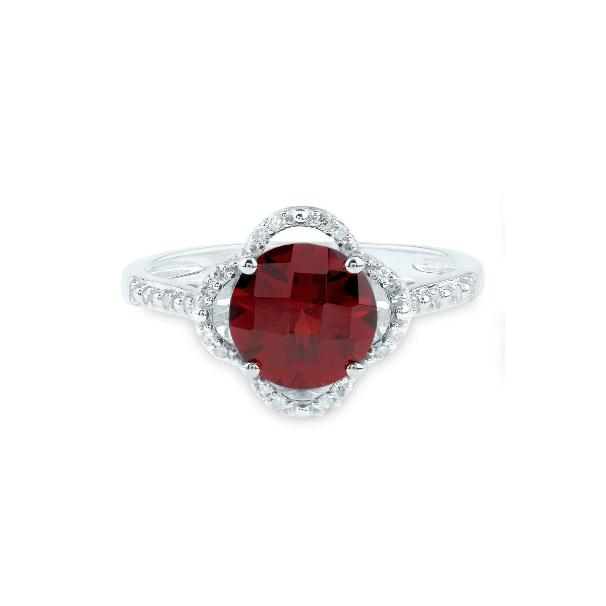 1/10 CT. Tw. Checkerboard-Cut Garnet Ring 10K White Gold Size 7.5 2mm