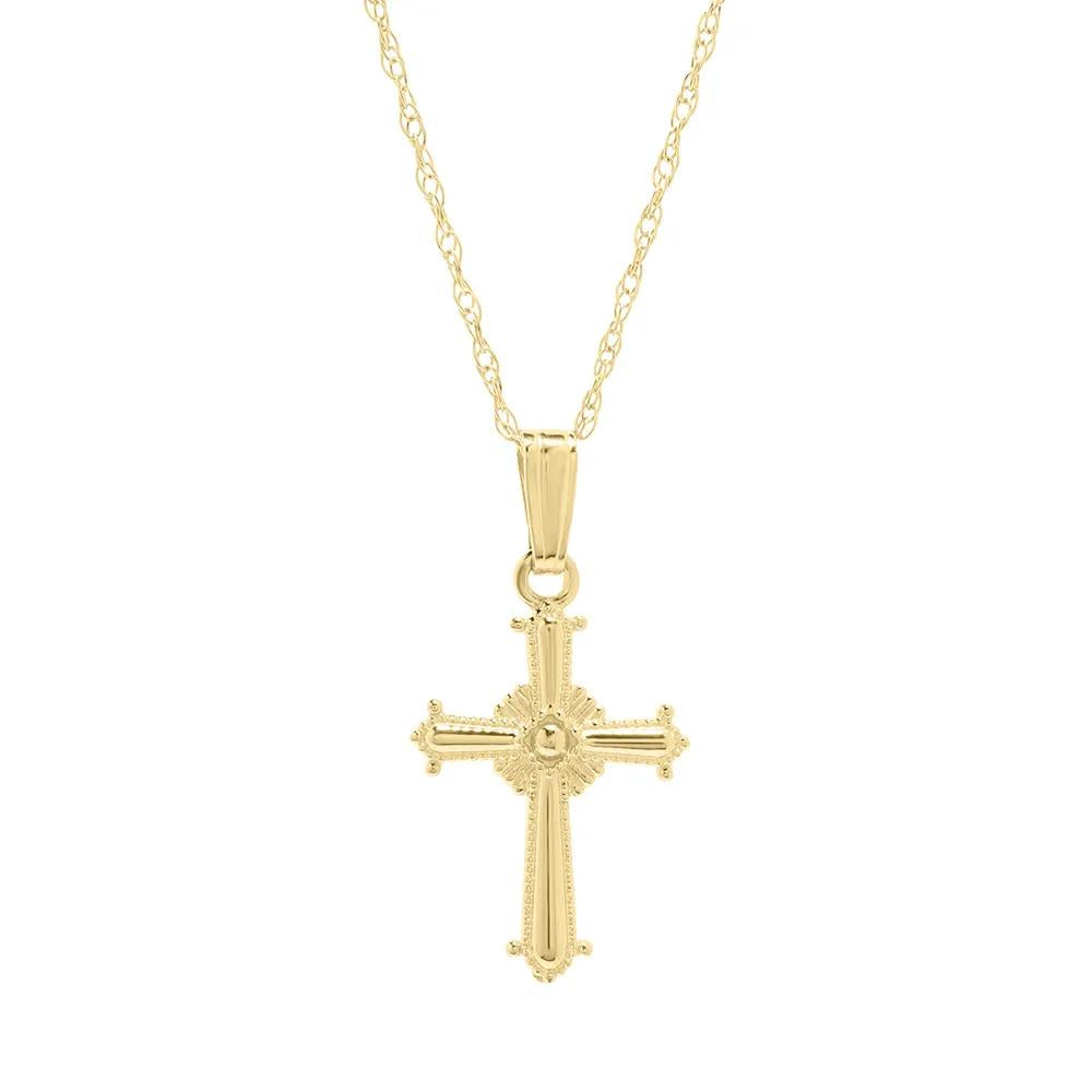 Children’s Beaded Cross 14K Yellow Gold Necklace Size 15"