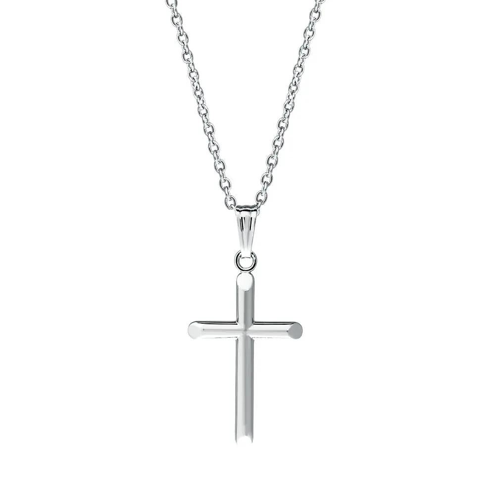 Children's Cross Pendant Necklace .925 Sterling Silver White Size 15"