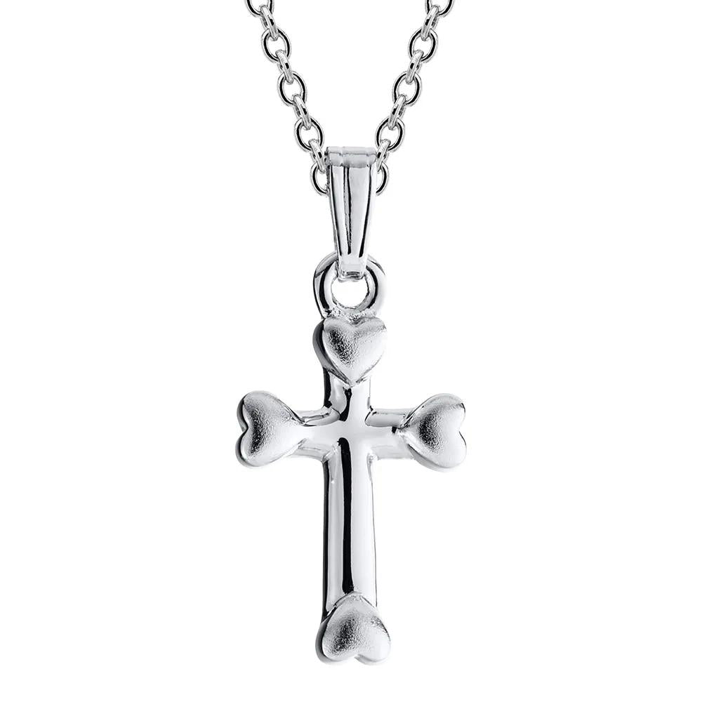 Children's Heart Cross Pendant Necklace .925 Sterling Silver White Size 15"
