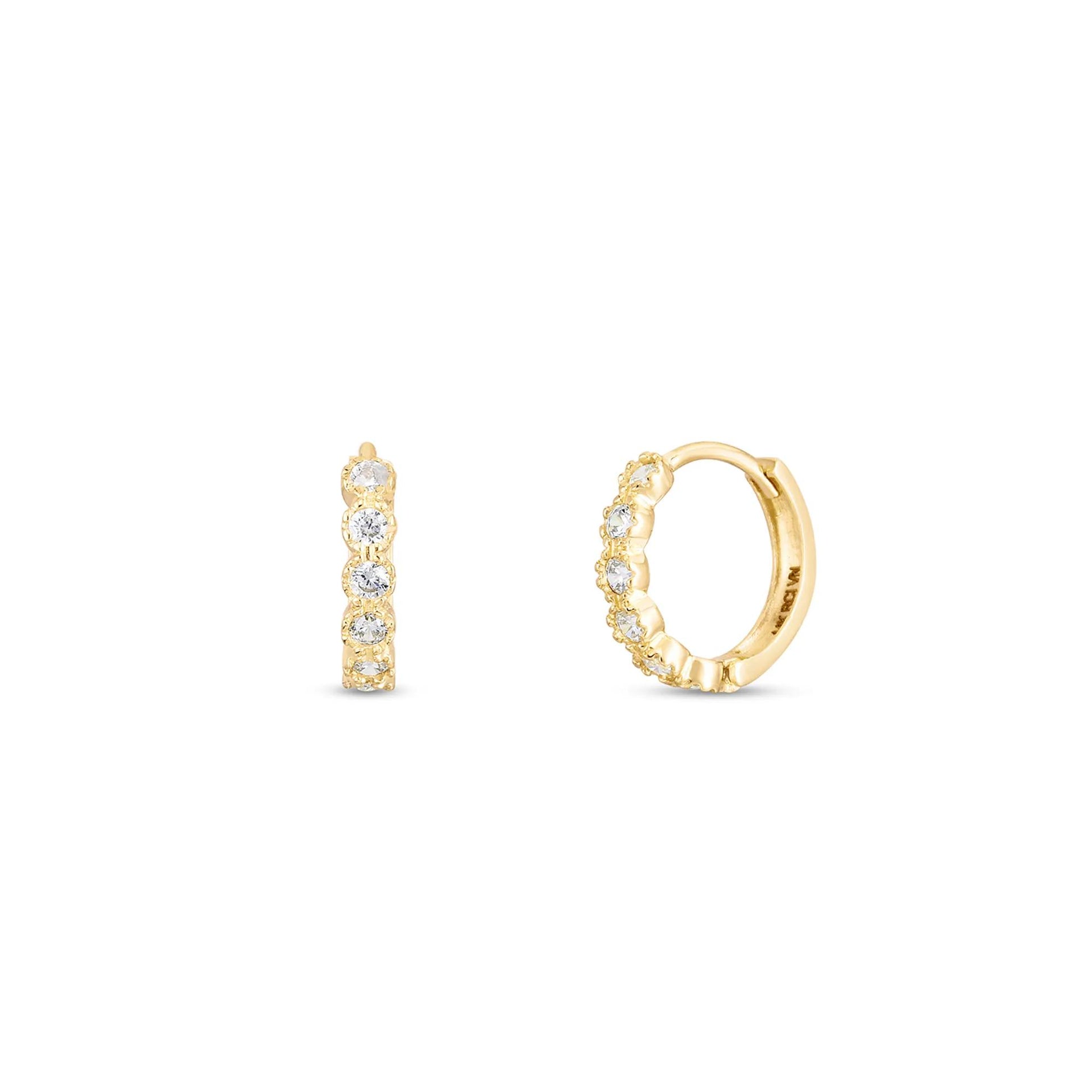 Children’s Huggie Earrings with Cubic Zirconia 14K Yellow Gold Size 11.50mm