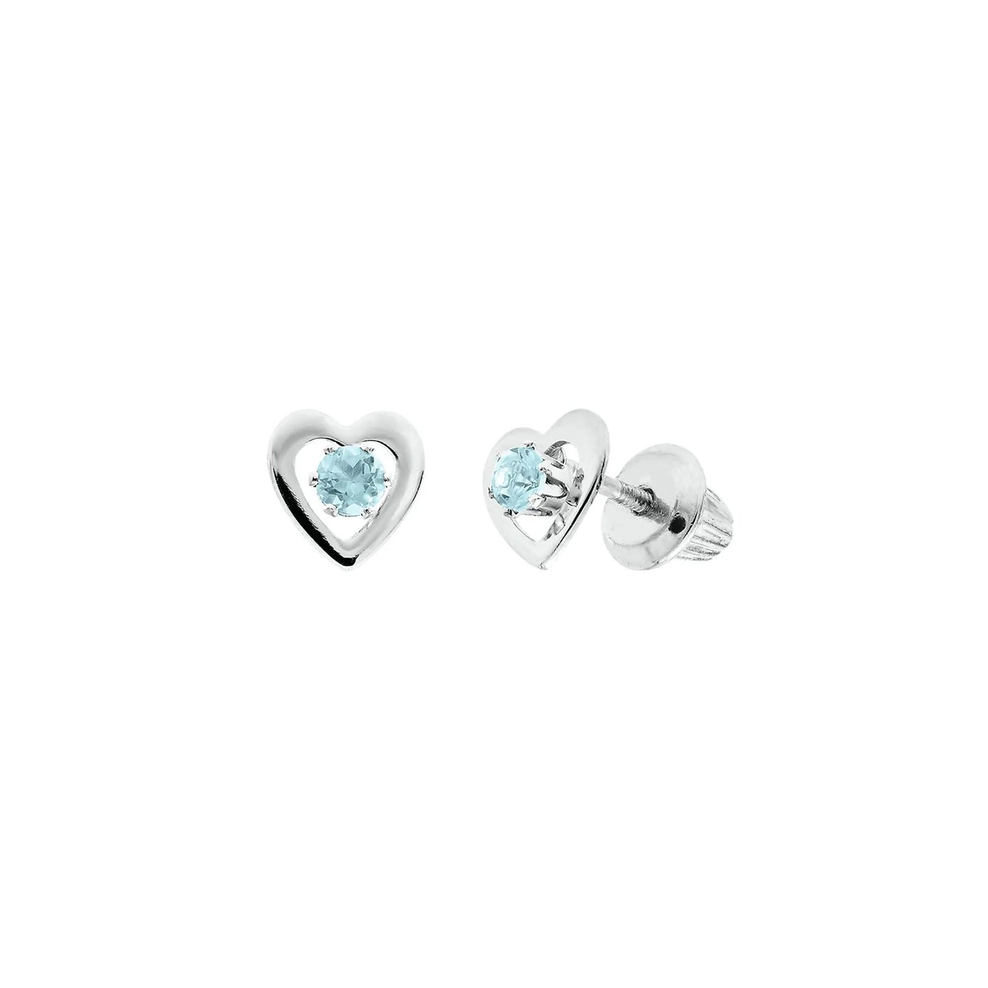 Children's March Birthstone Heart Earrings 14K White Gold Size 6.00mm