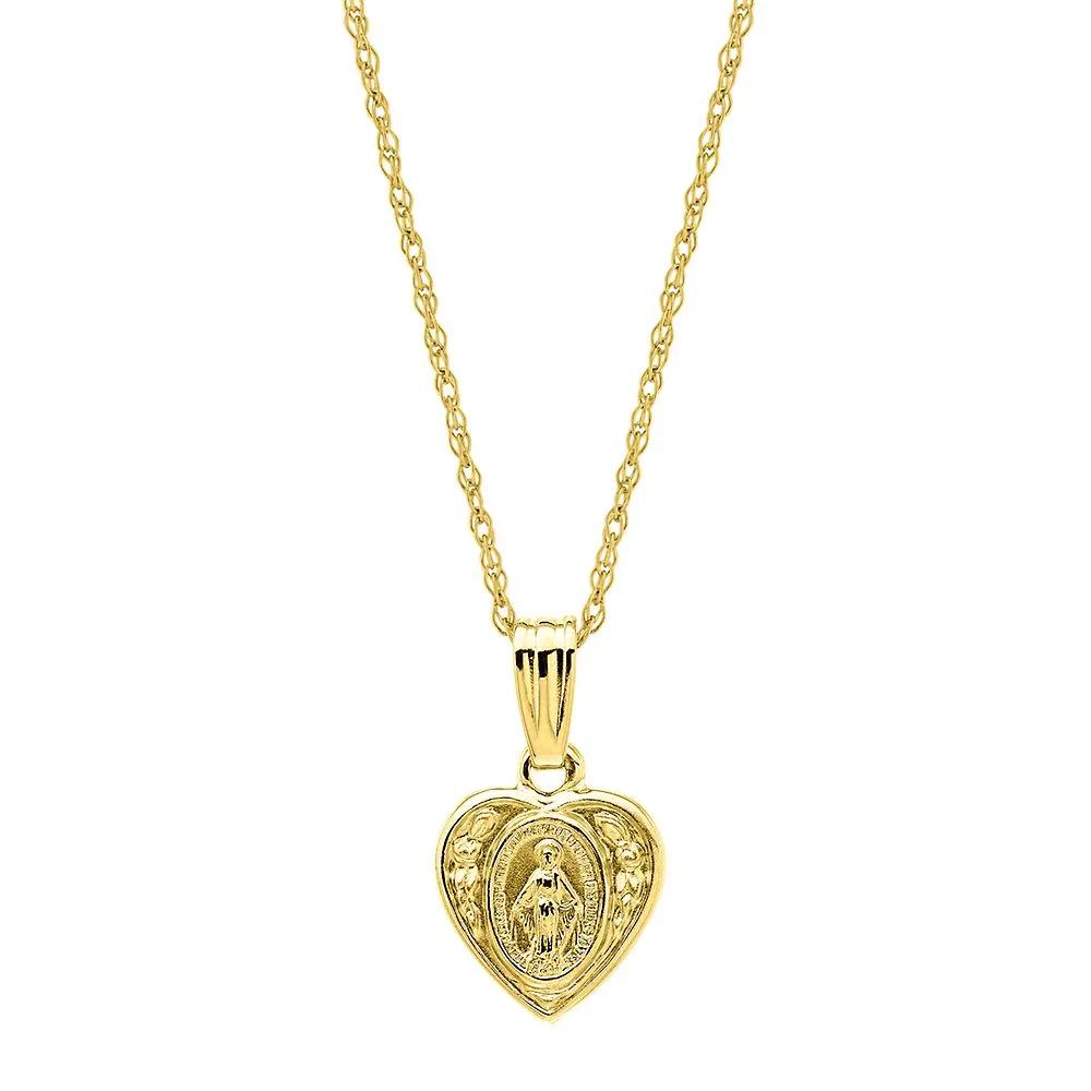 Children's Miraculous Heart Charm Pendant 14K Yellow Gold Size 10.00mm