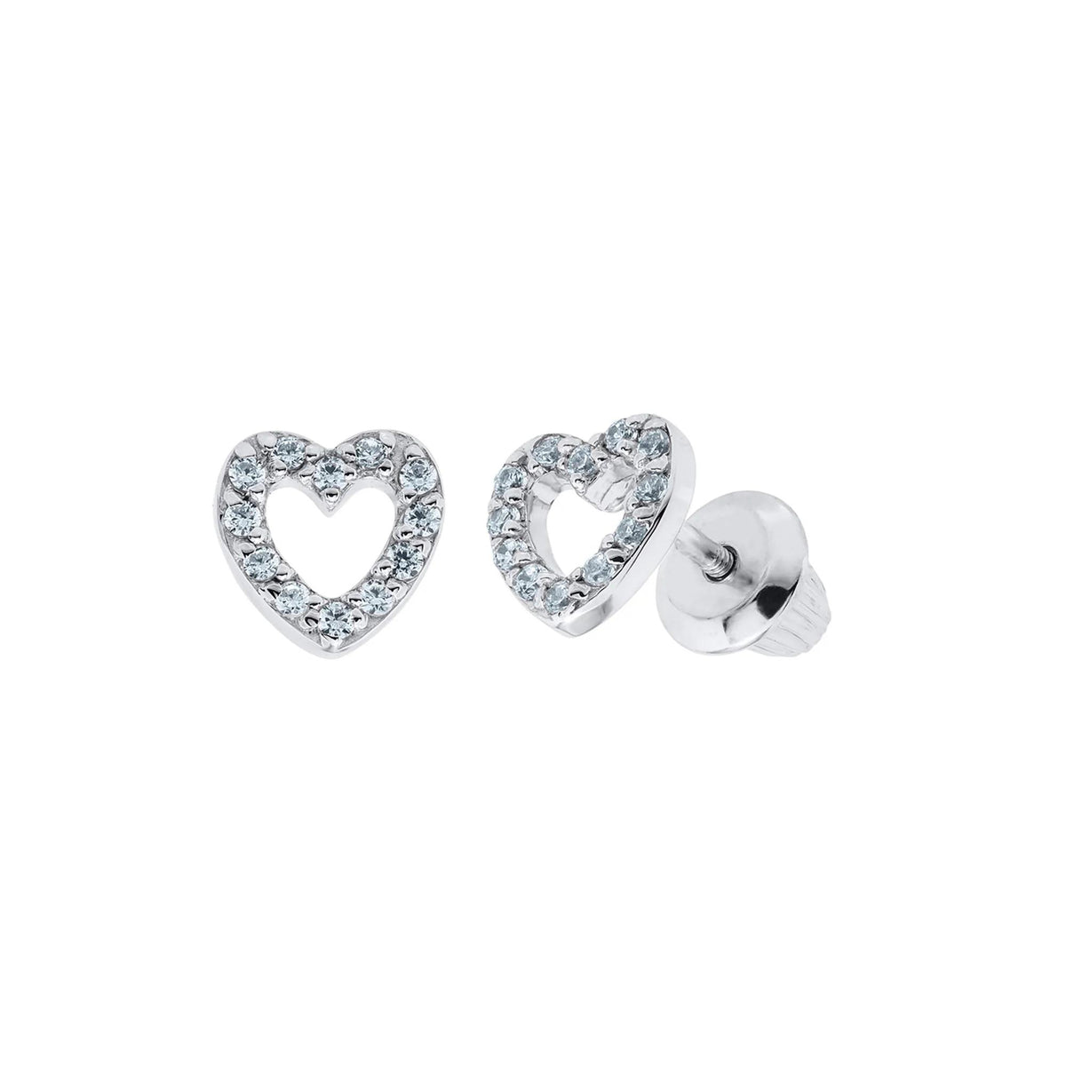 Children's Open Heart Stud Earrings .925 Sterling Silver White Size 7.00mm