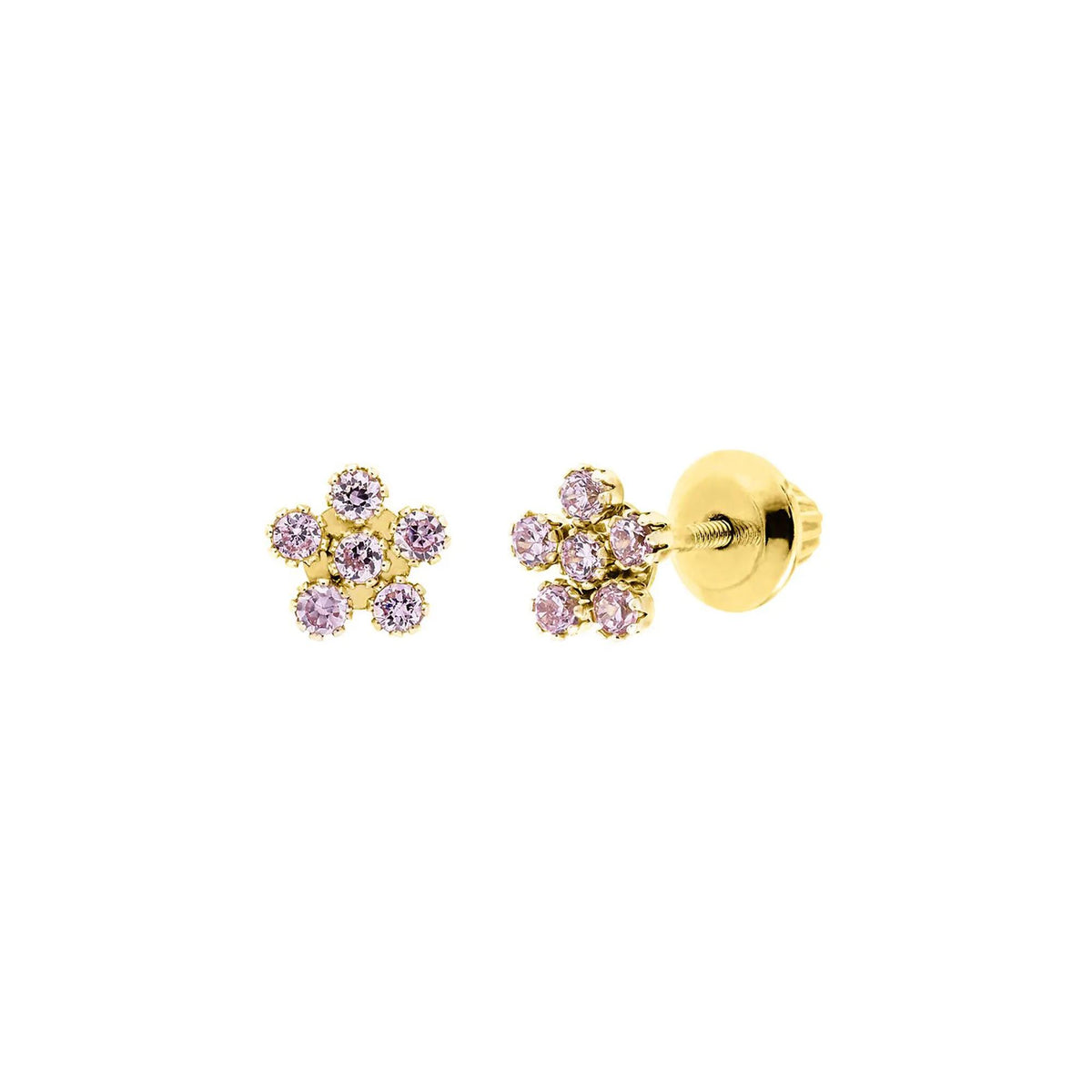 Children's Pink Cubic Zirconia Flower Stud Earrings 14K Yellow Gold Size 5.00mm