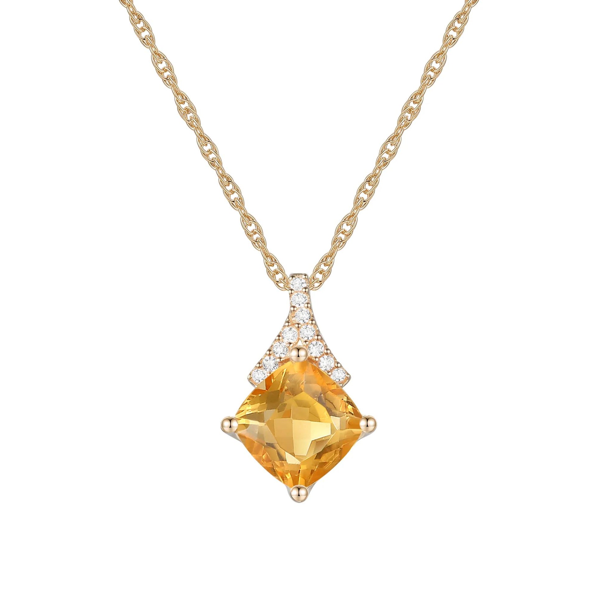 Citrine and Diamond Accent Pendant Necklace 10K Yellow Gold Size 18"